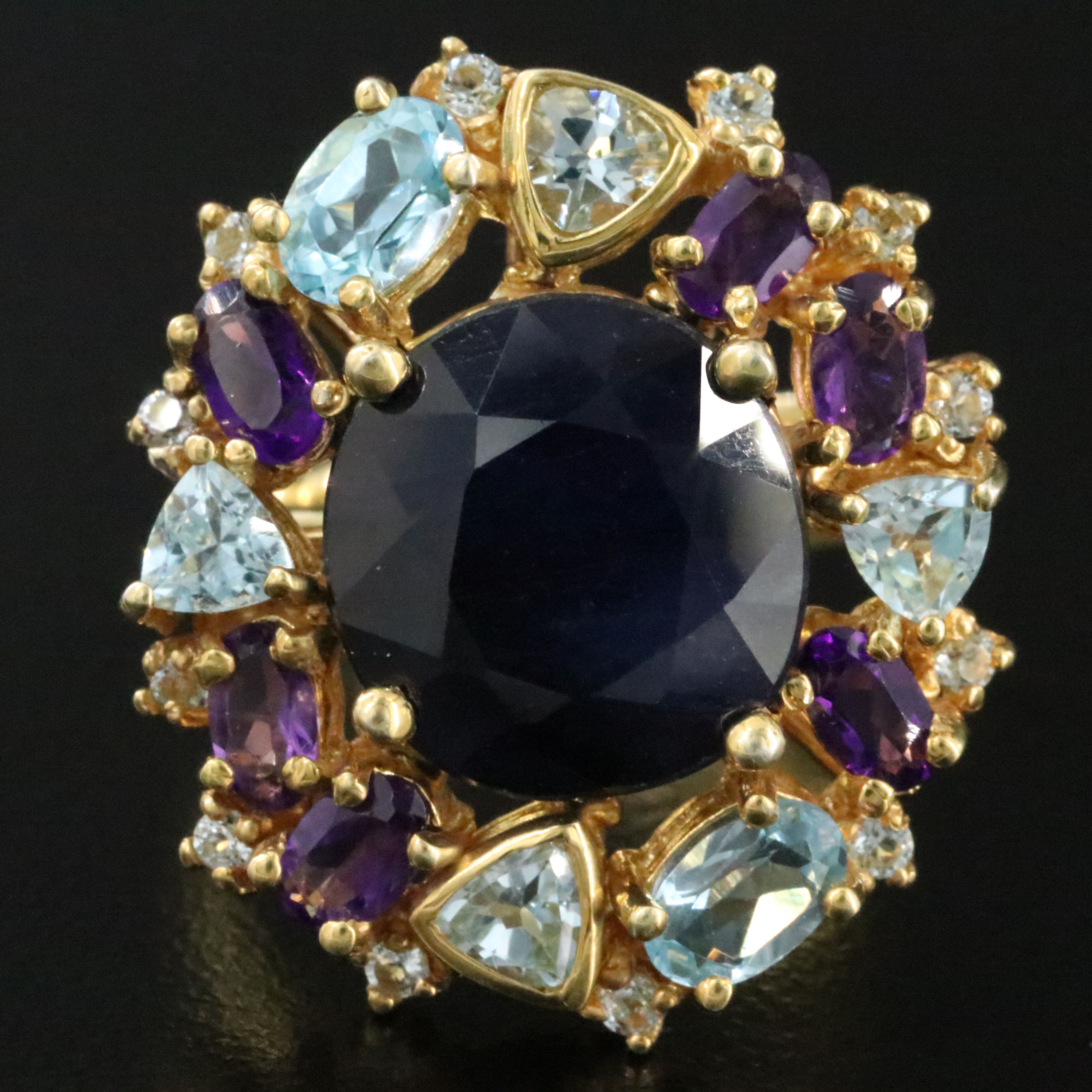 Sterling Filled Corundum, Topaz and Amethyst Ring