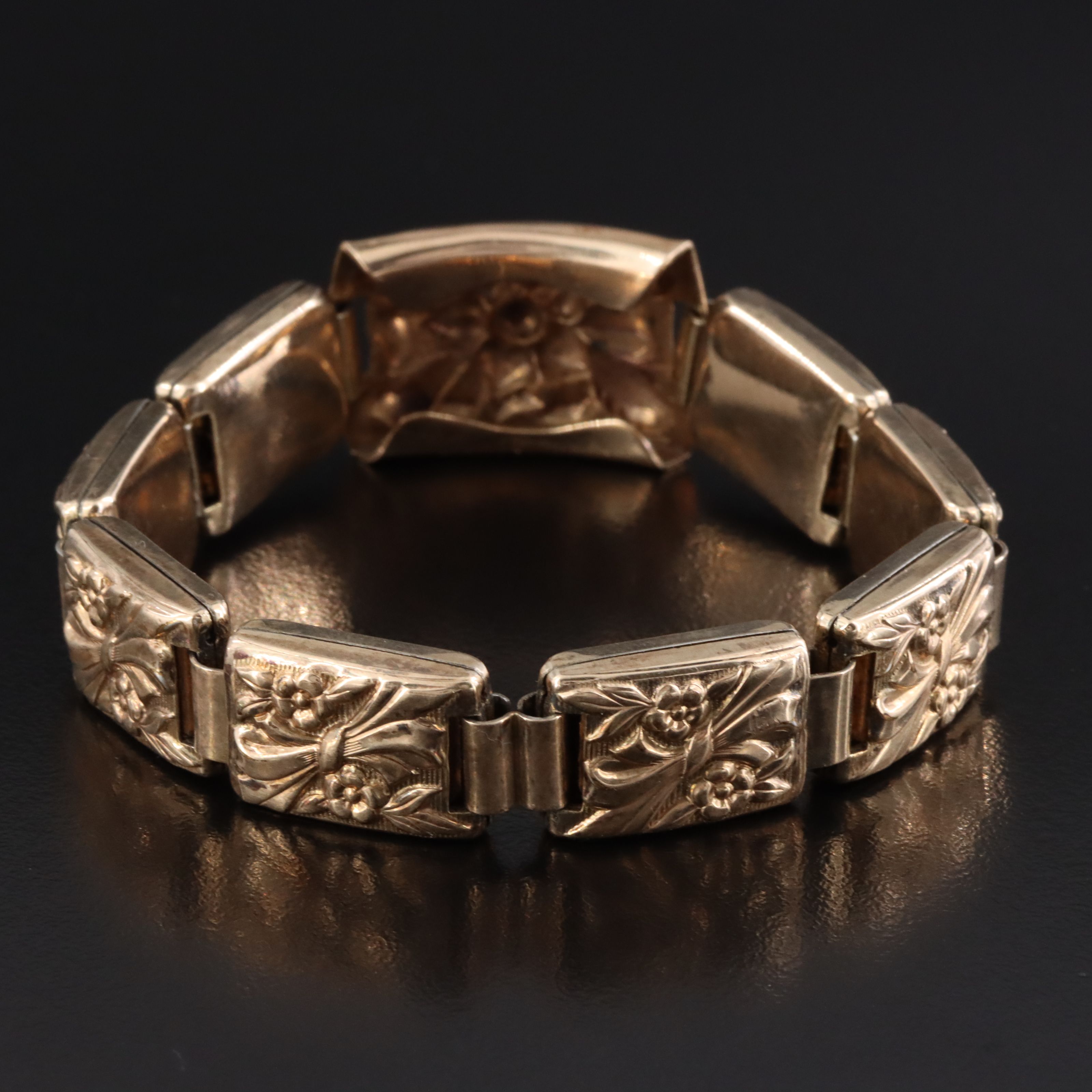 Vintage Gold-Filled Over Sterling Floral Panel Bracelet, 1940s