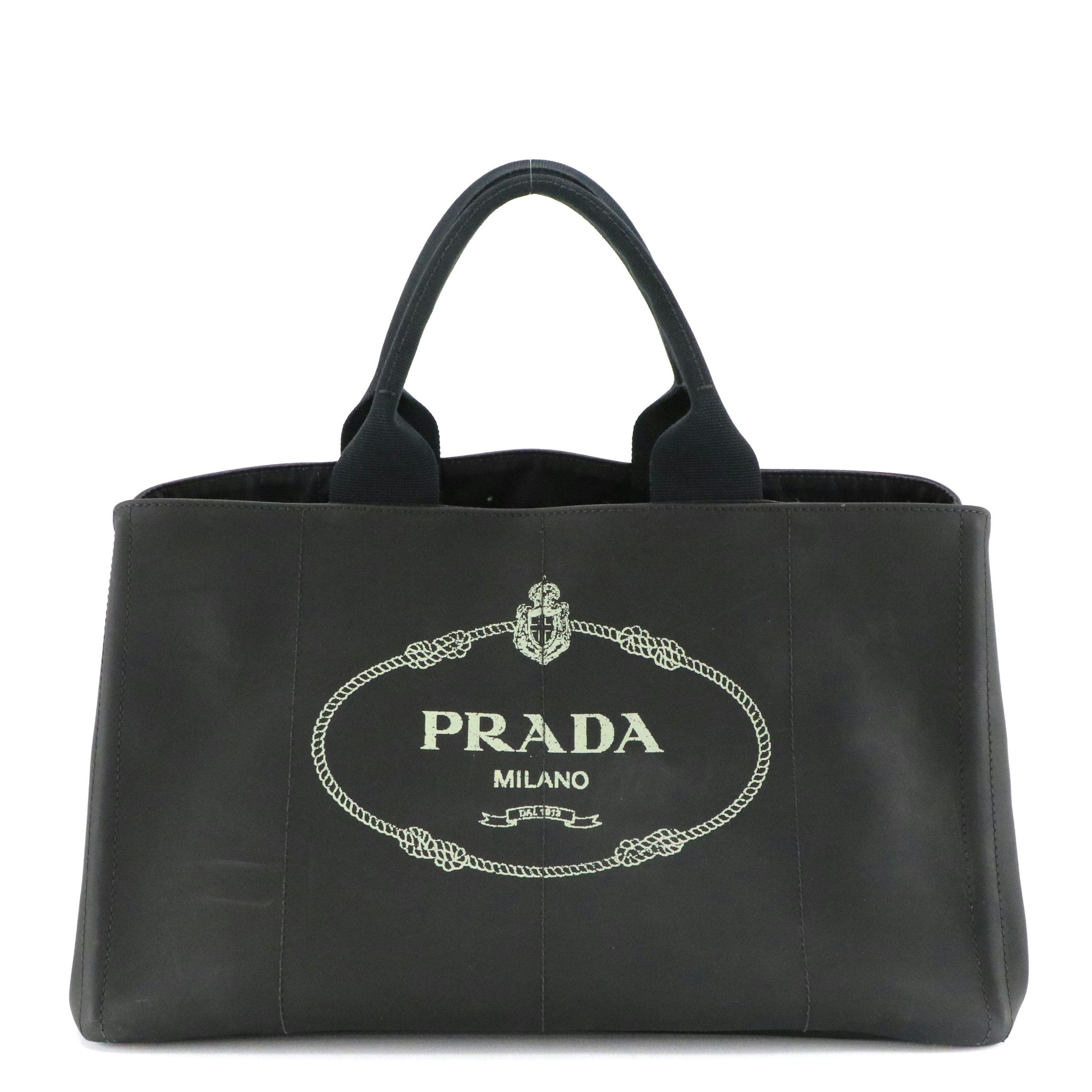 Prada Canapa Logo Large Shopping Tote Bag in Black Tessuto PVC