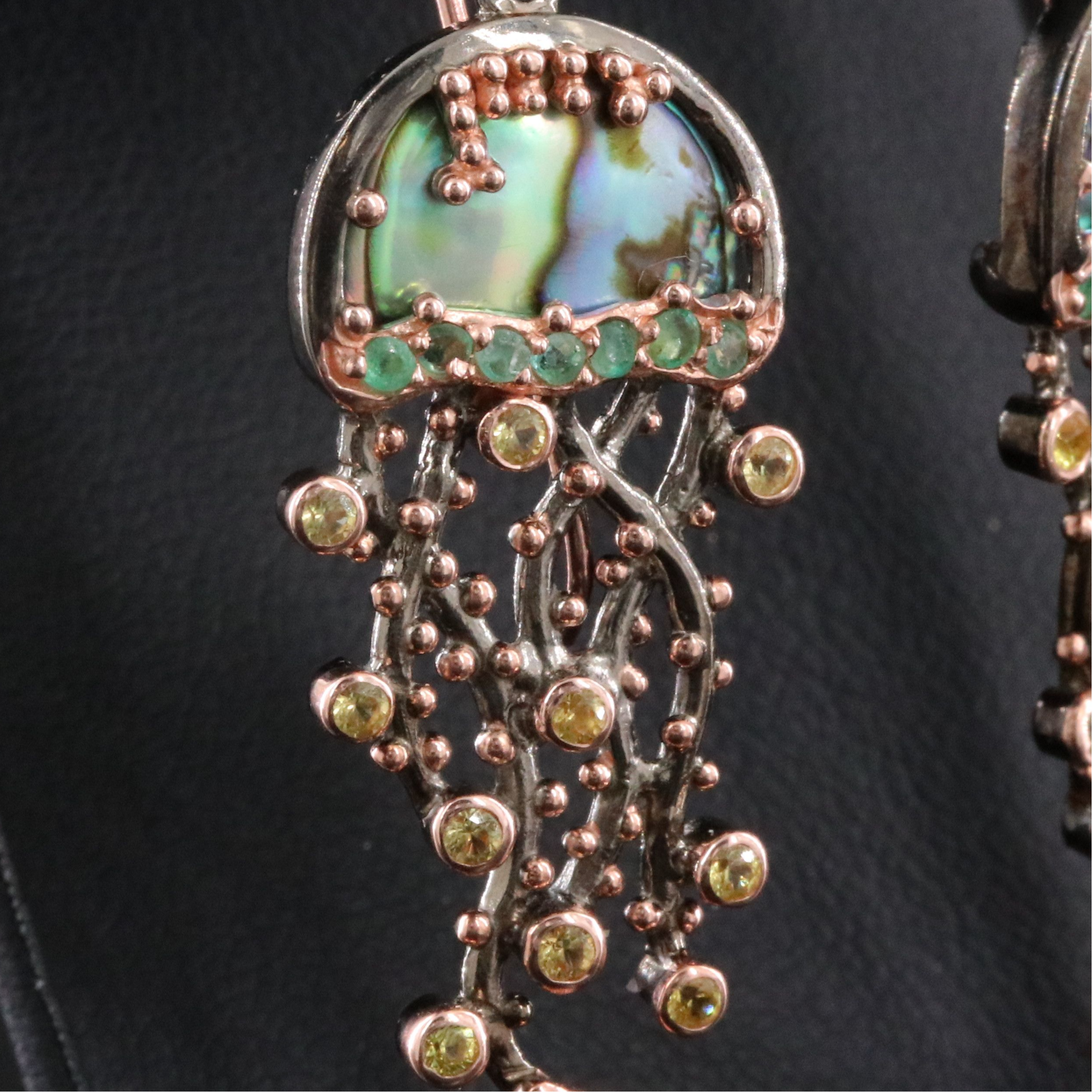 Sterling Jellyfish Earrings Including Abalone, Amethyst and Emerald