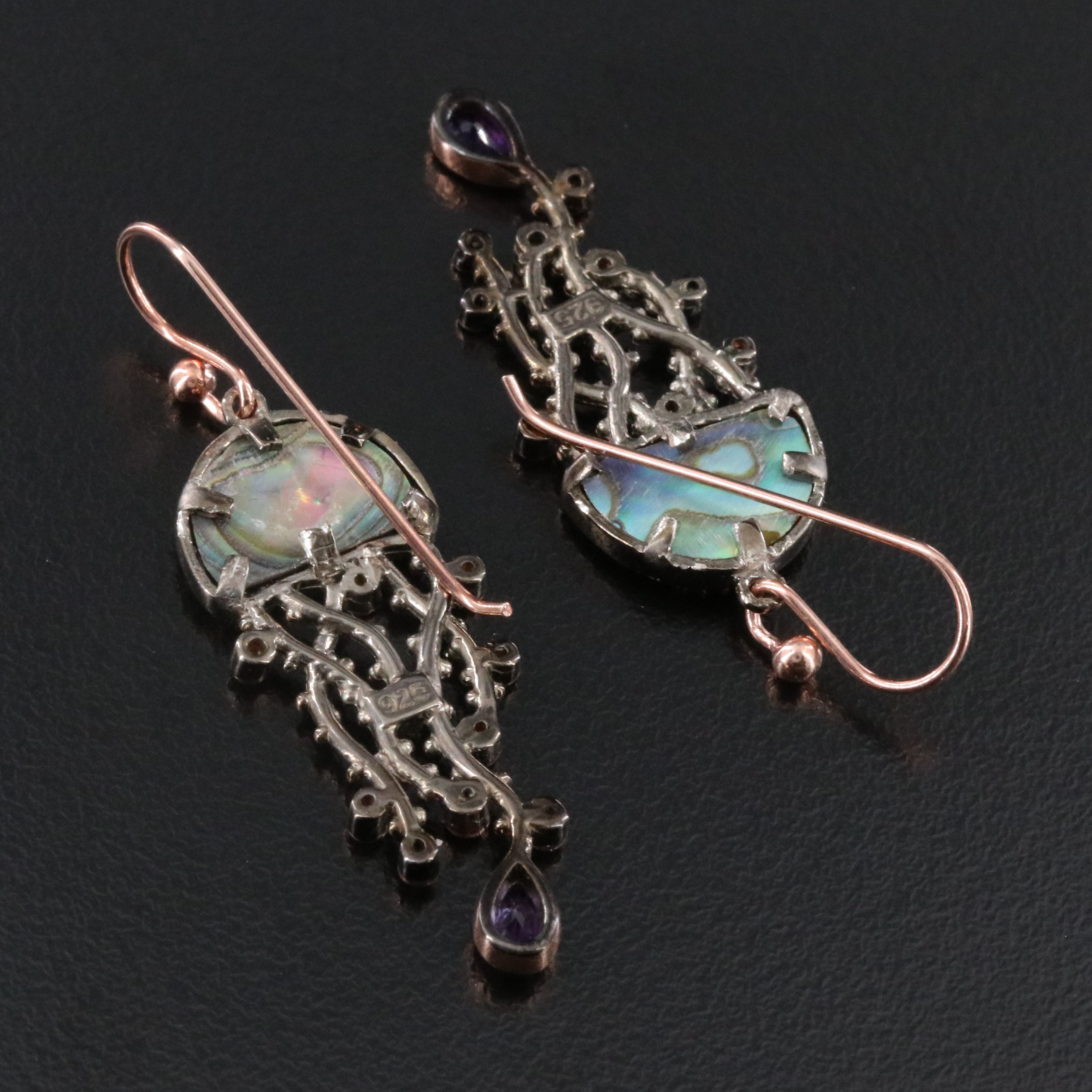 Sterling Jellyfish Earrings Including Abalone, Amethyst and Emerald