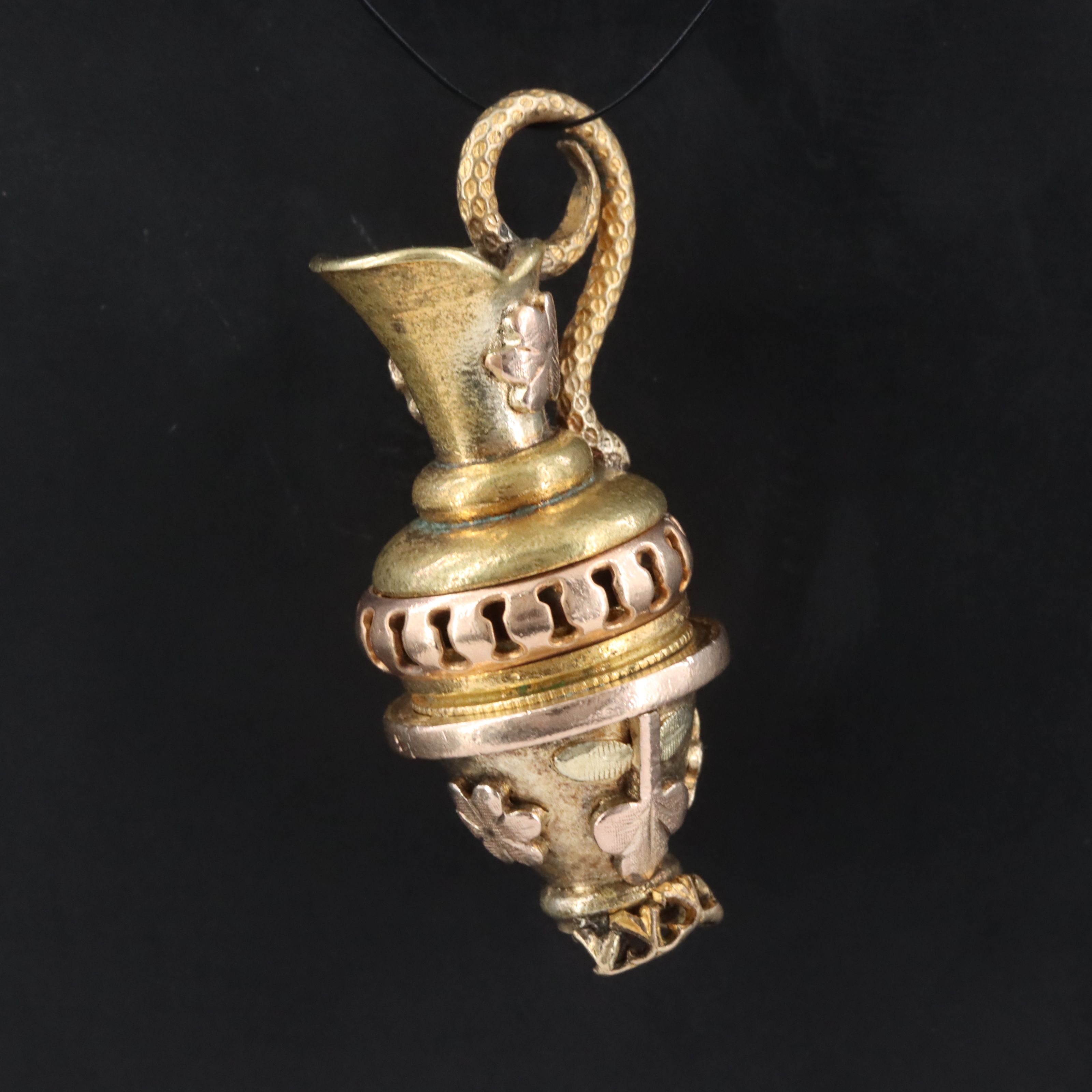 Vintage Tri-Tone Floral Ewer Pendant
