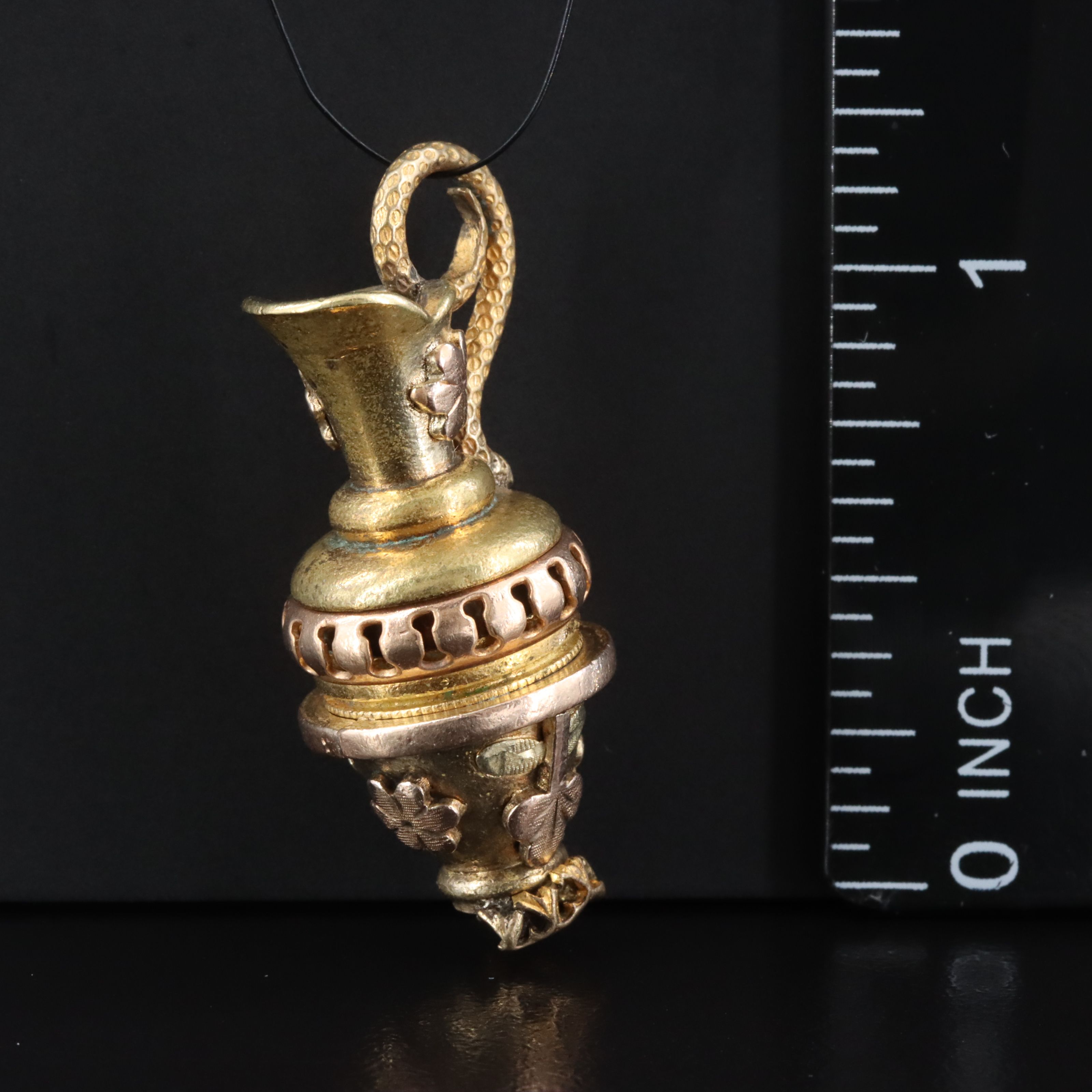 Vintage Tri-Tone Floral Ewer Pendant