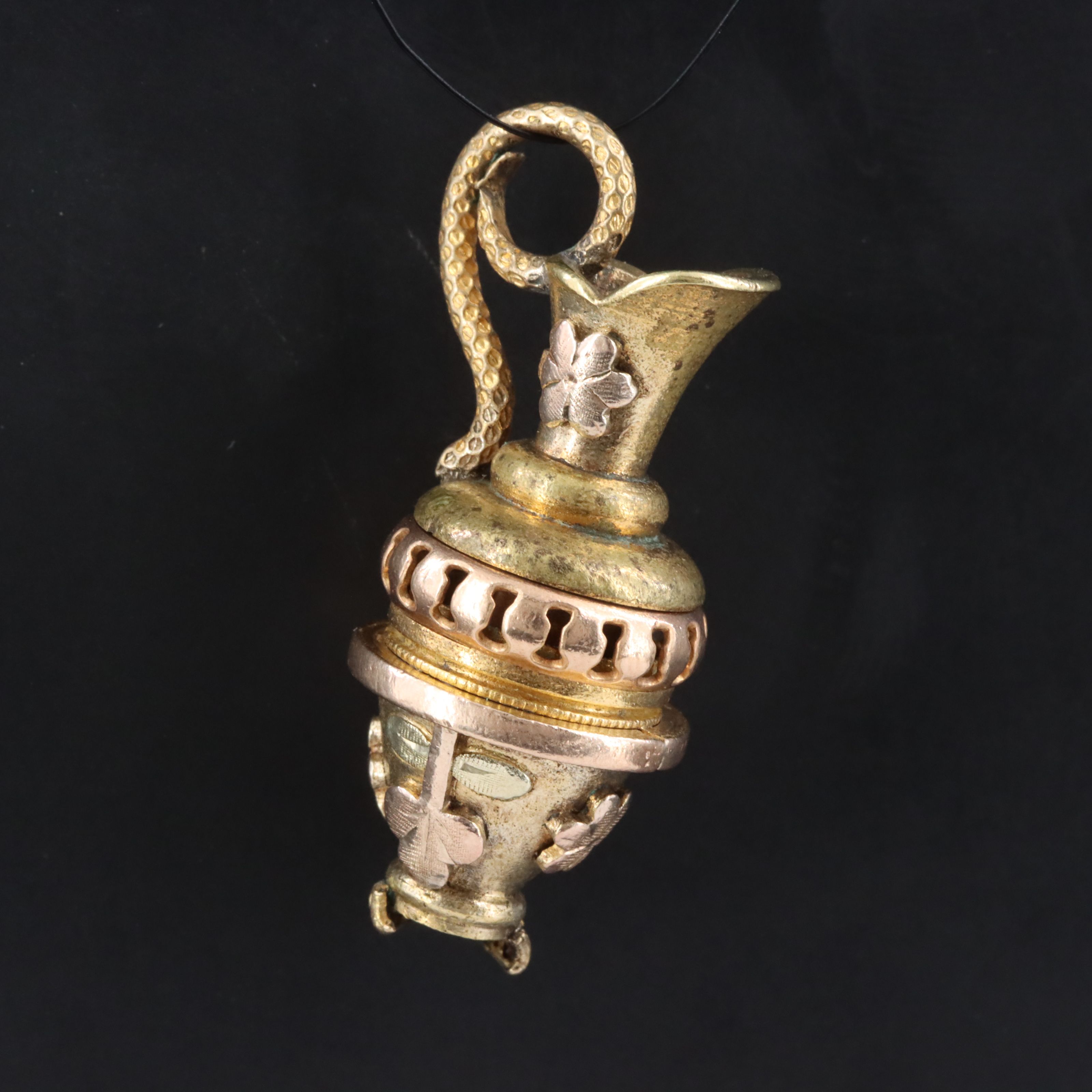 Vintage Tri-Tone Floral Ewer Pendant