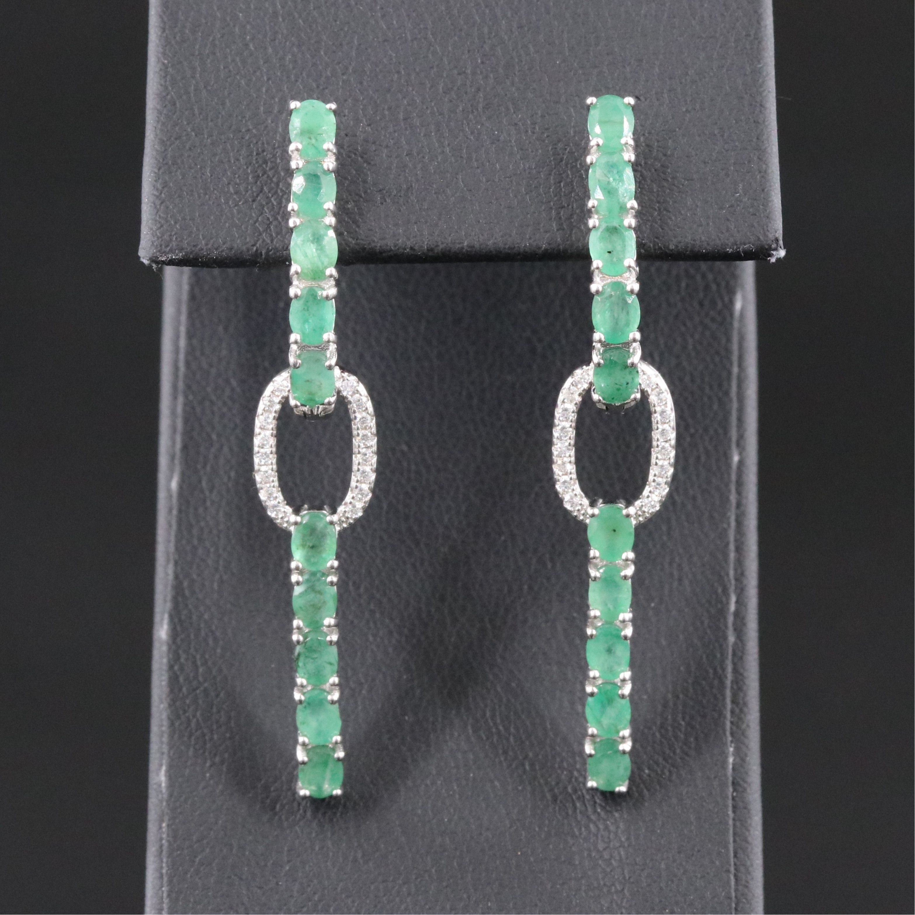 Sterling Emerald and CZ Hoop Earrings with Enhancers