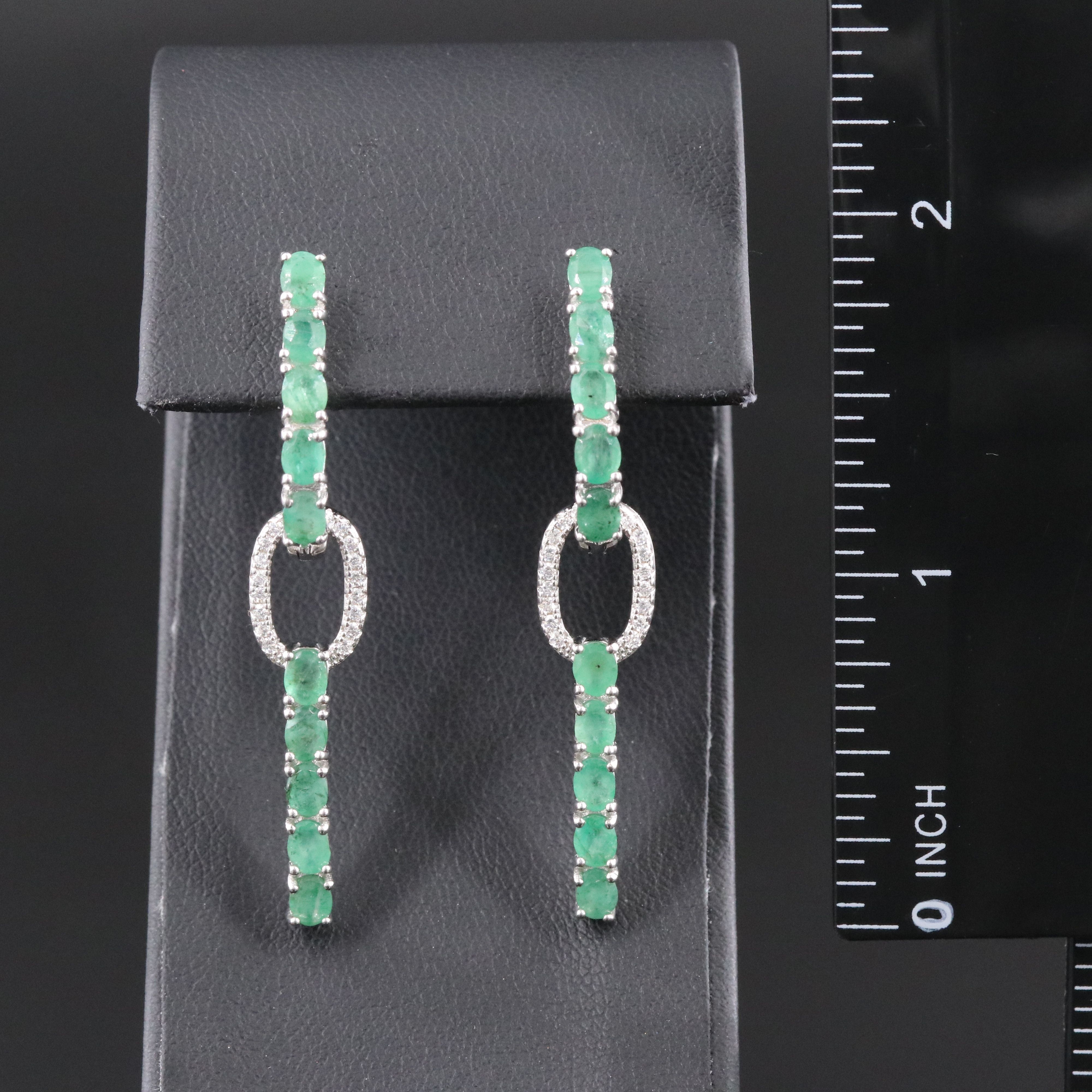 Sterling Emerald and CZ Hoop Earrings with Enhancers