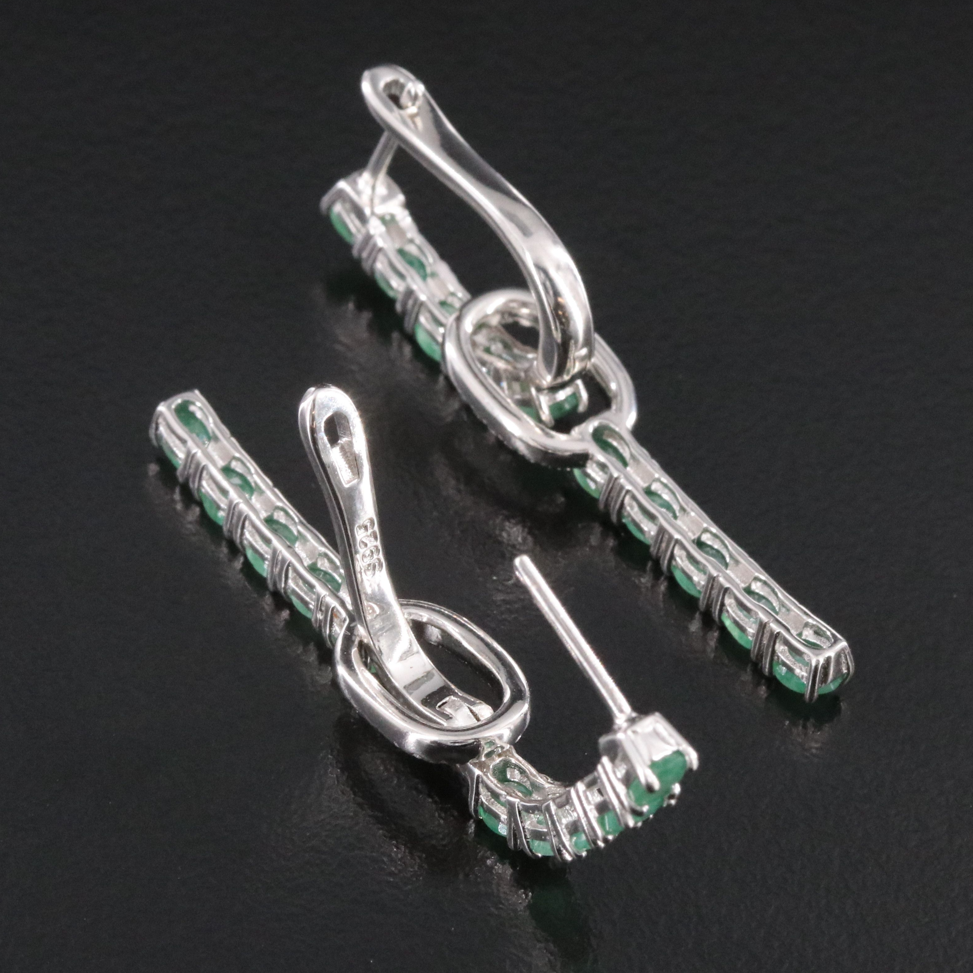 Sterling Emerald and CZ Hoop Earrings with Enhancers