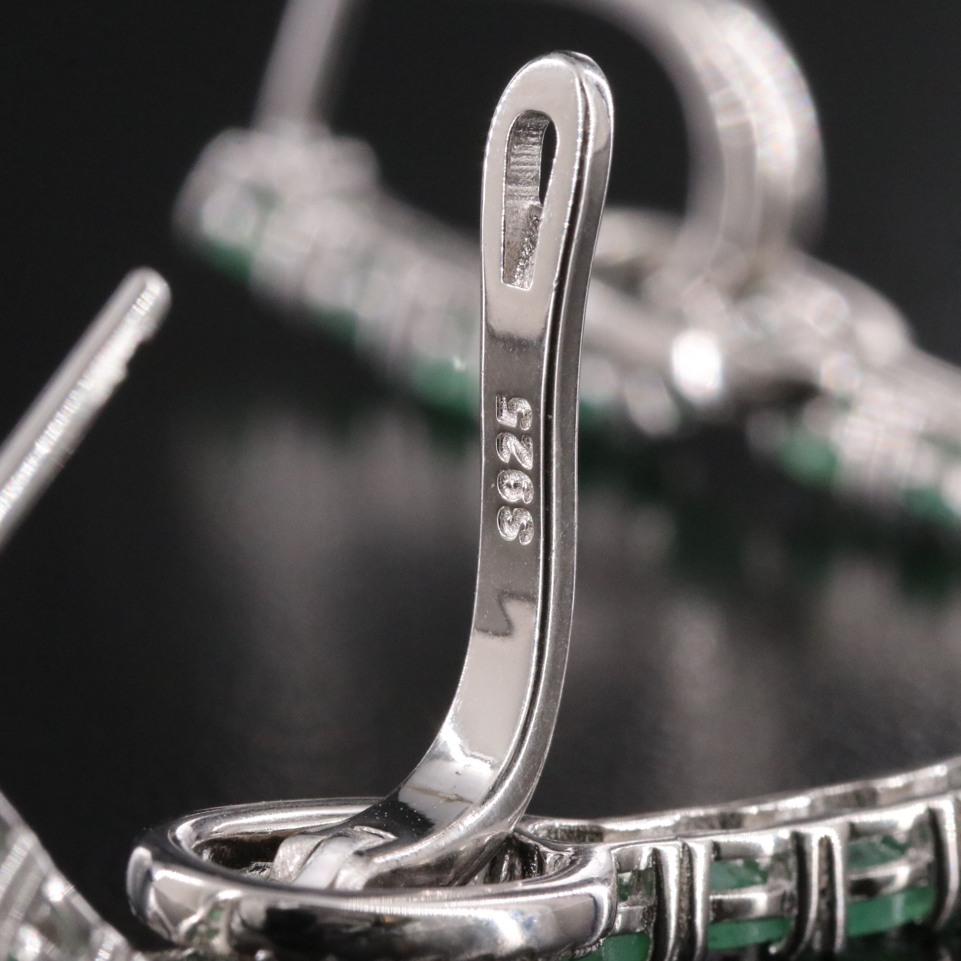 Sterling Emerald and CZ Hoop Earrings with Enhancers