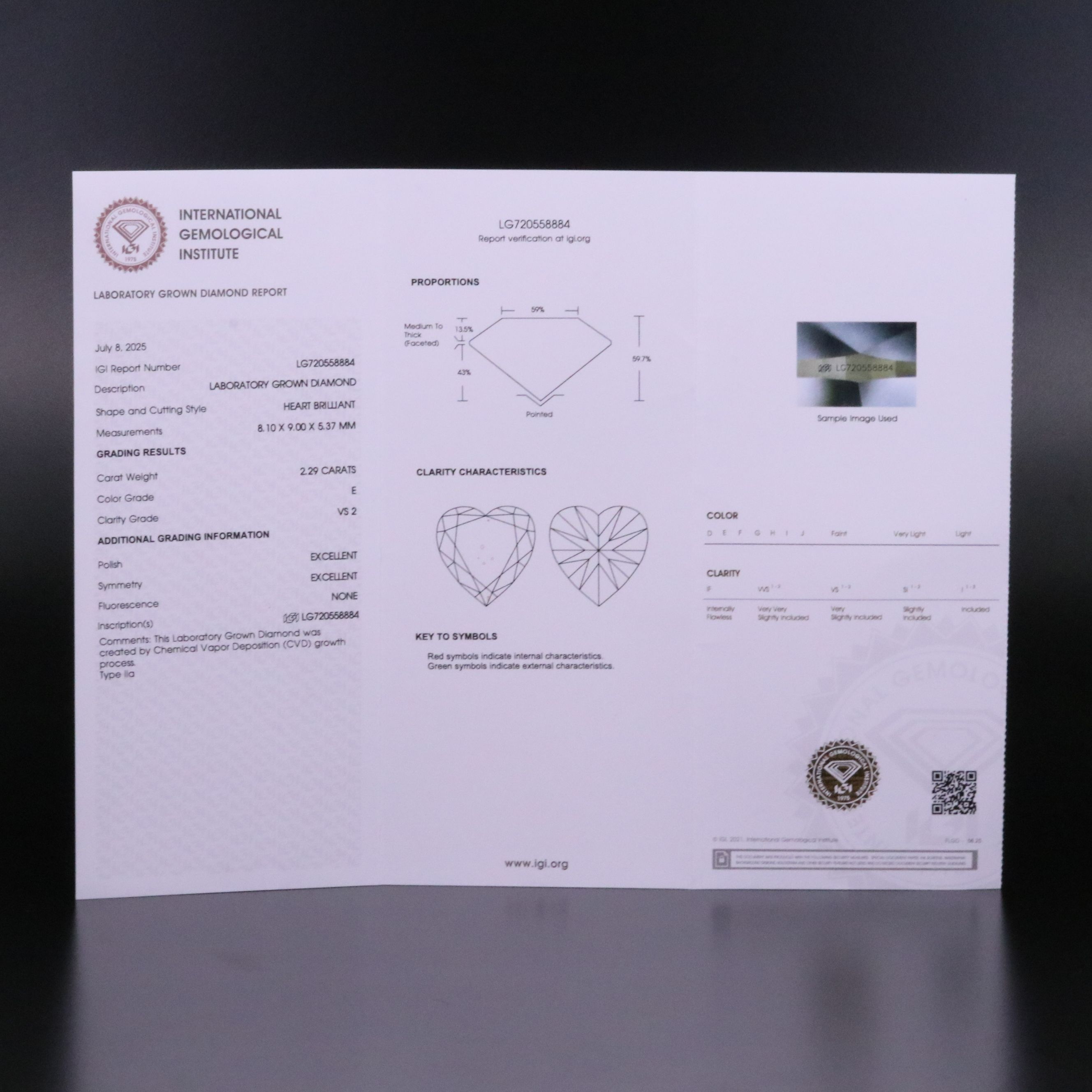 Loose 2.29 CT Lab Grown Diamond with IGI Report
