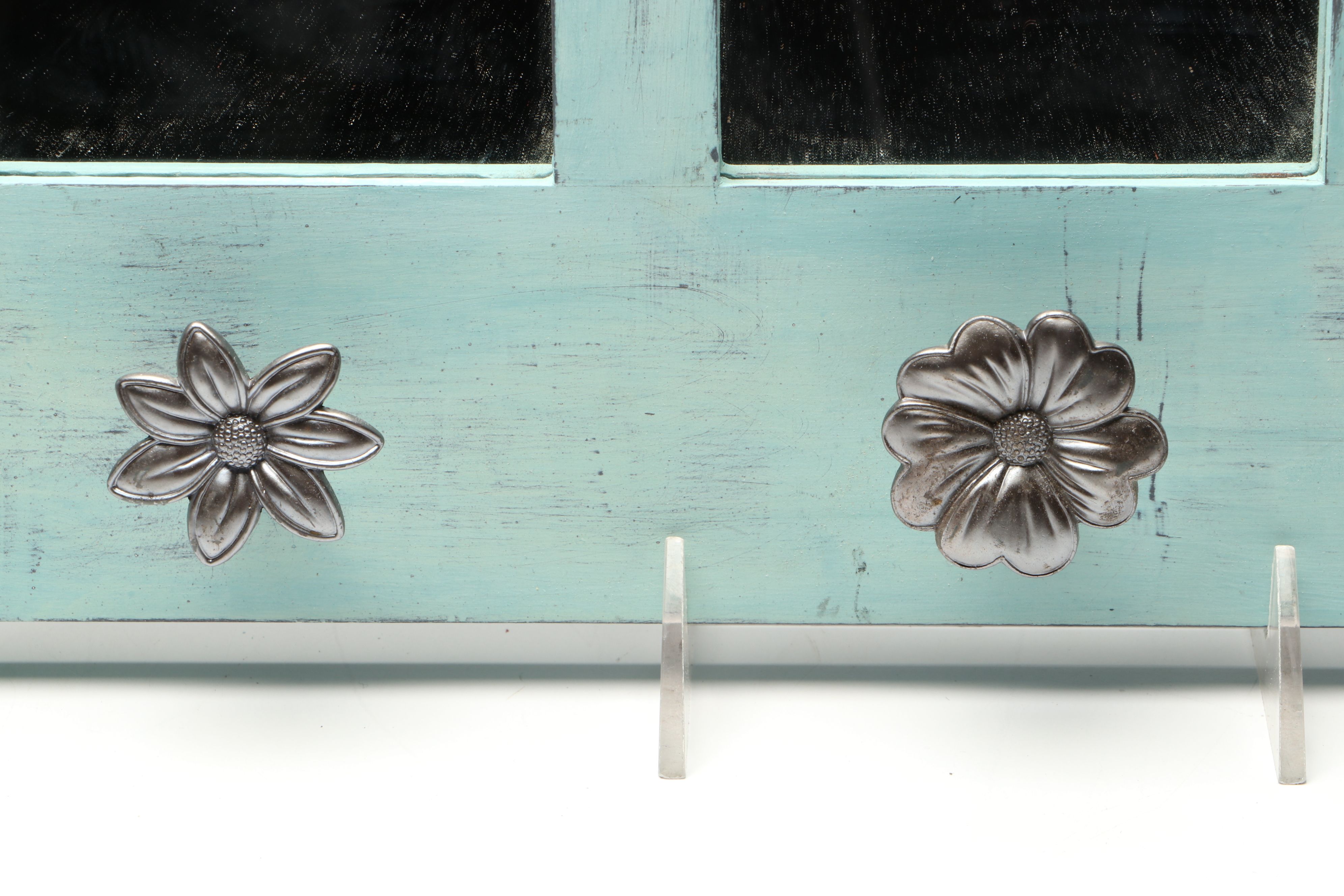 Tiered Cast Metal Plant Stand with Wooden Signs and Other Rustic Style Décor