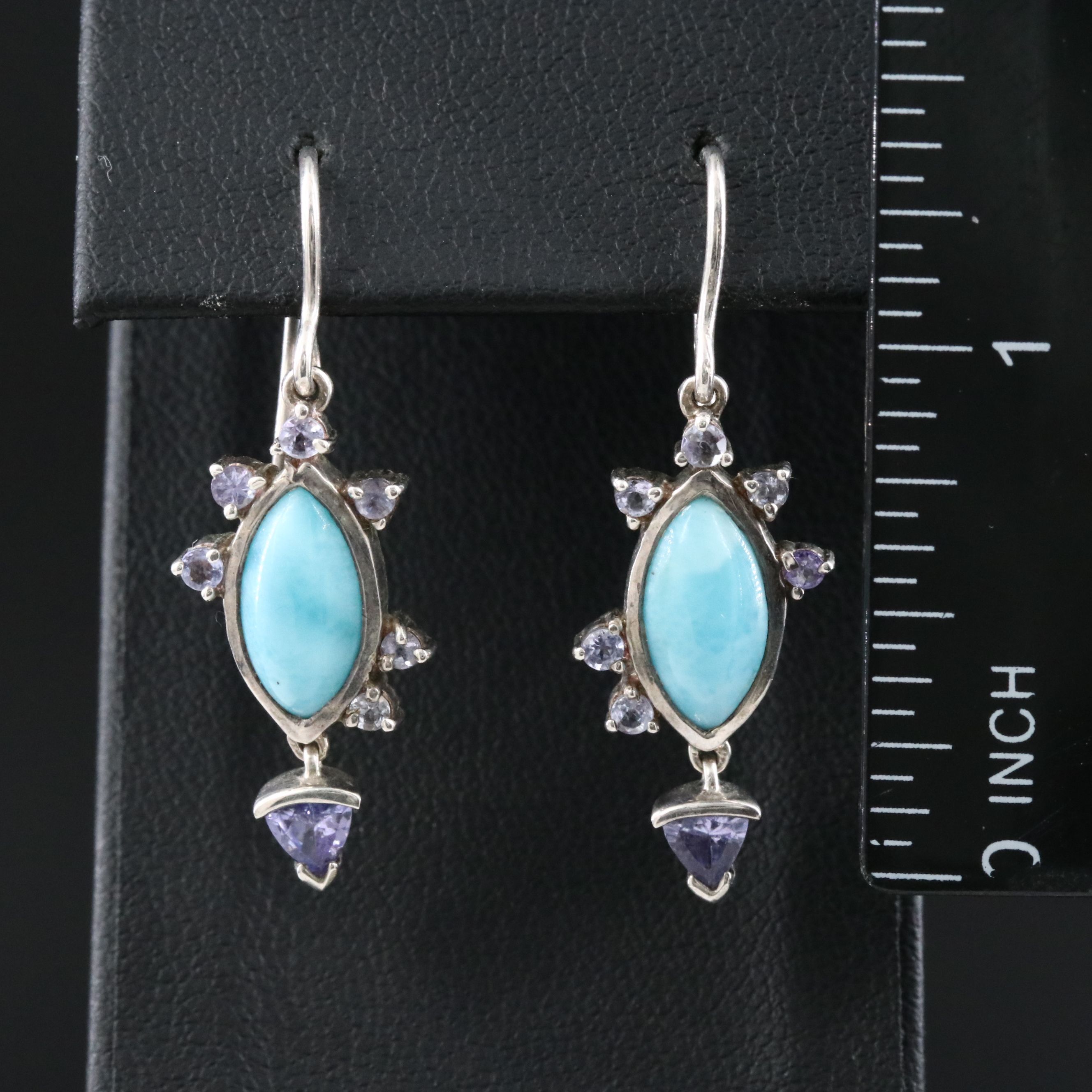 Sterling Larimar and Tanzanite Earrings