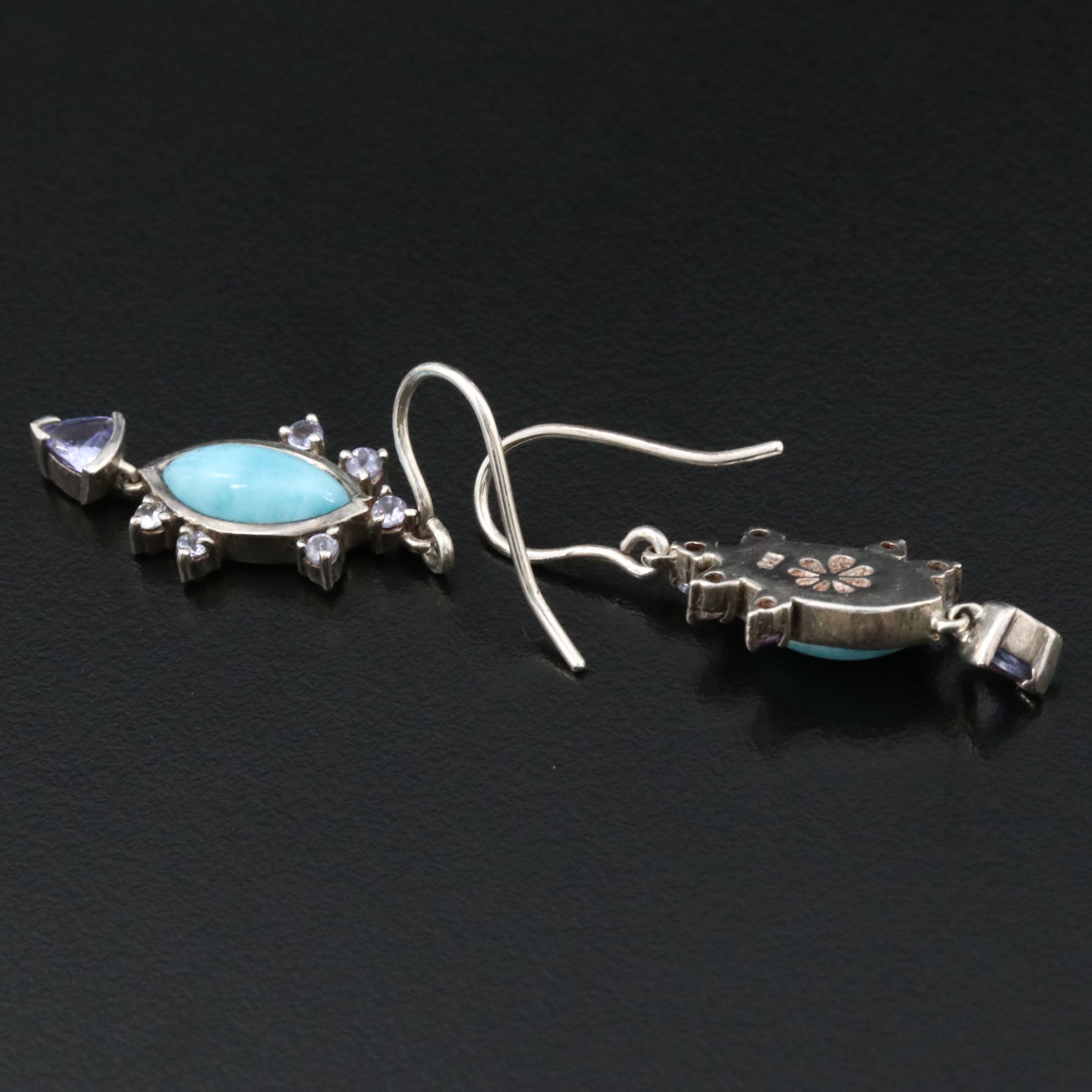 Sterling Larimar and Tanzanite Earrings