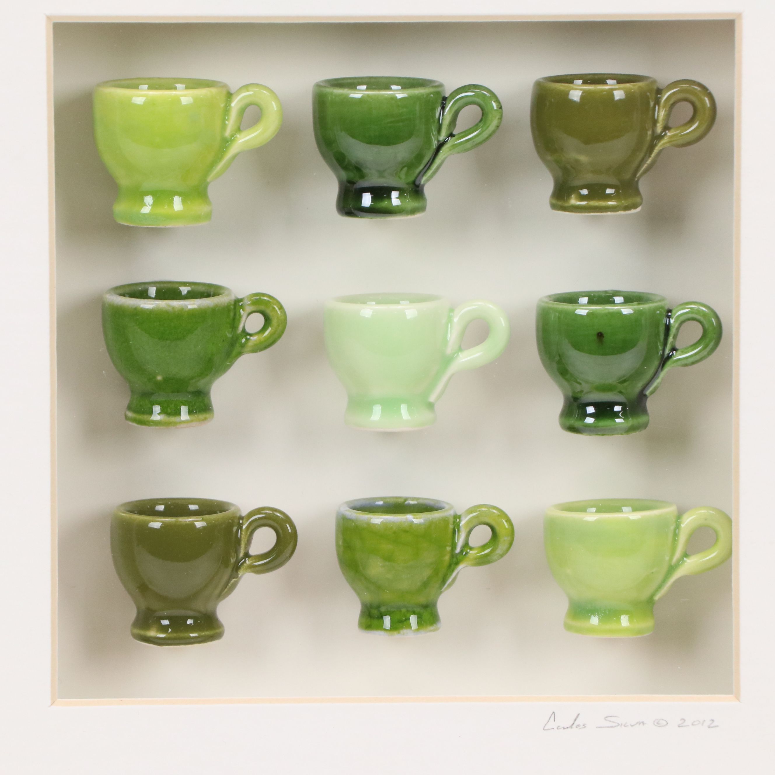 Carlos Silva Miniature Glazed Ceramic Teacup Display, 2012
