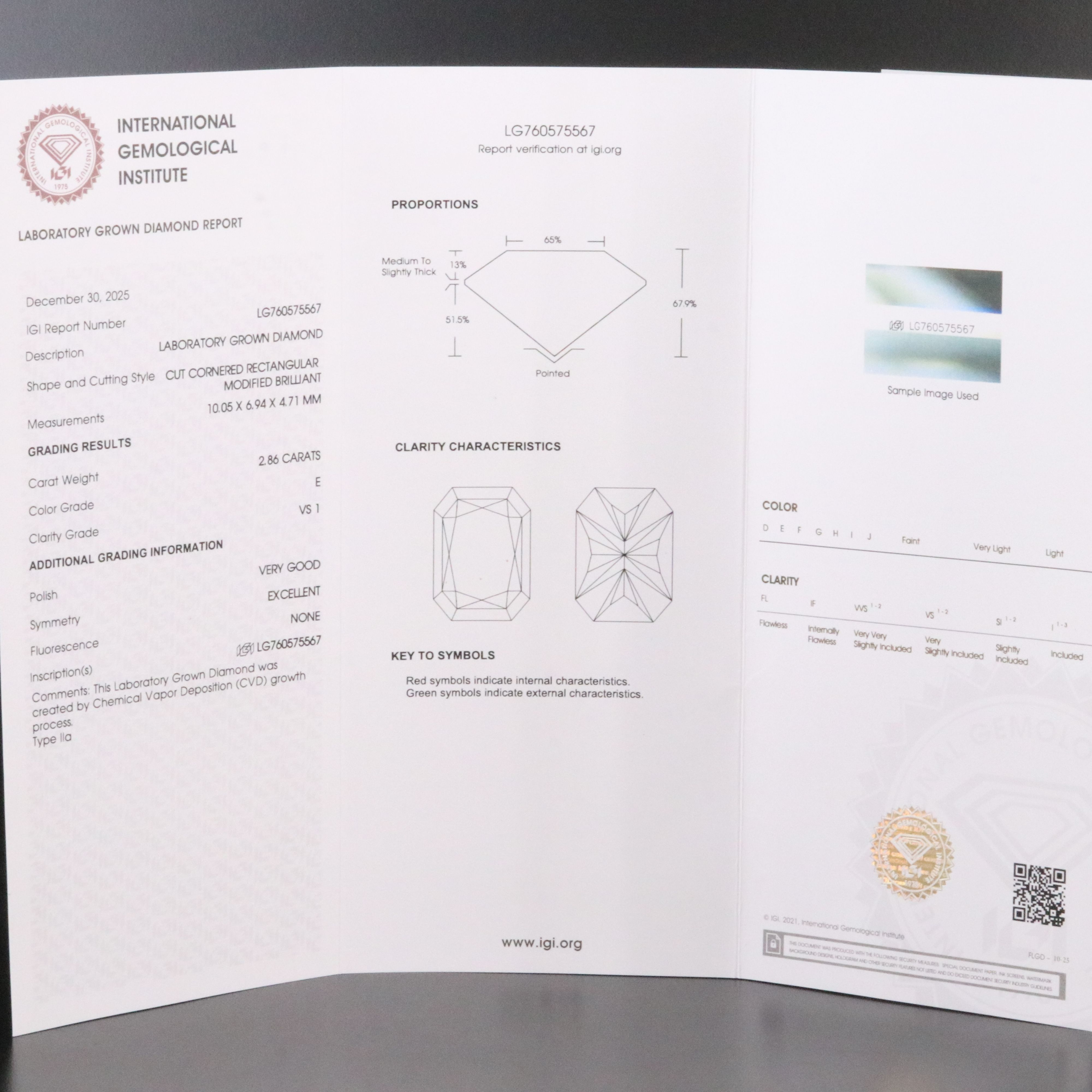 Loose 2.86 CT Lab Grown Diamond with IGI Report