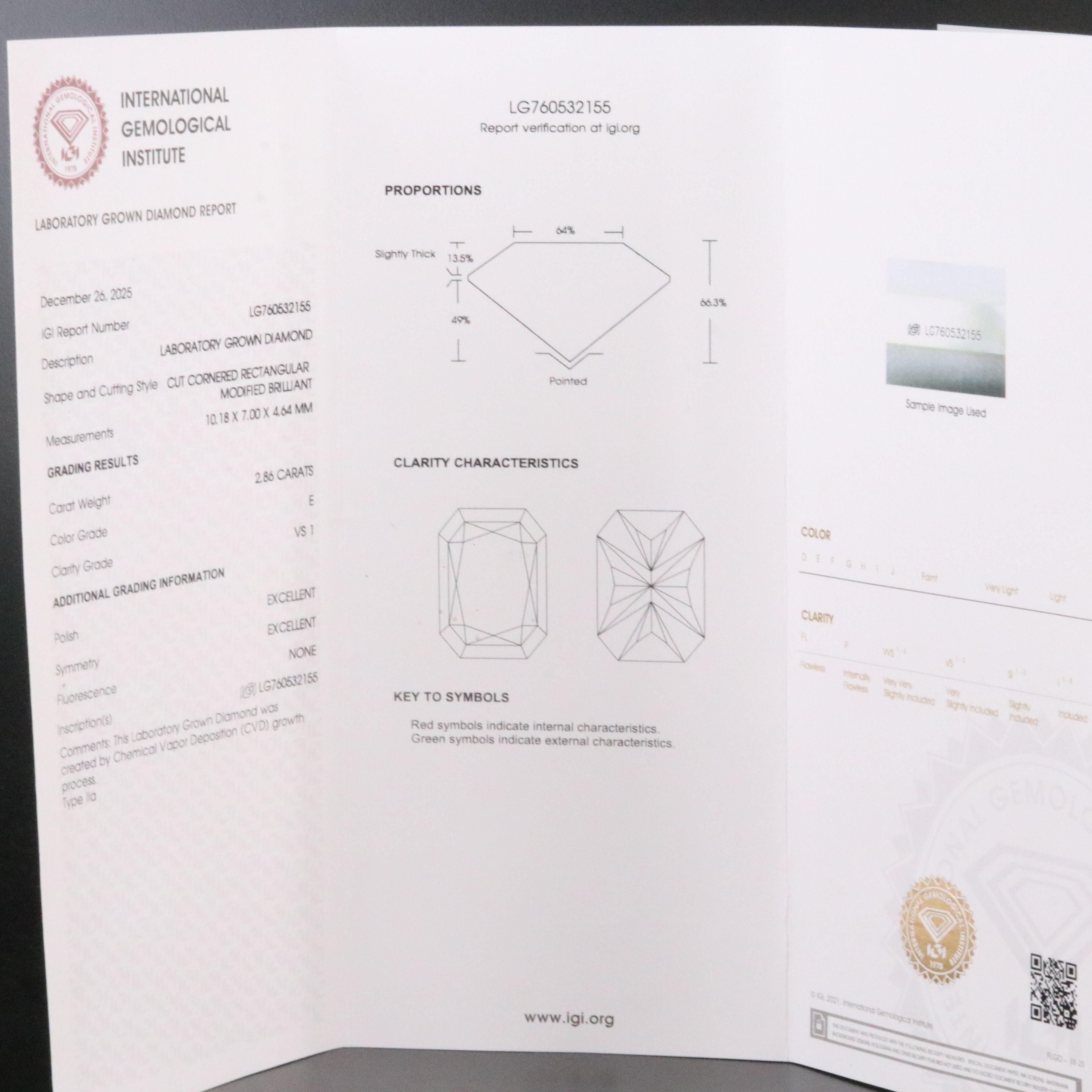 Loose 2.86 CT Lab Grown Diamond with IGI Report