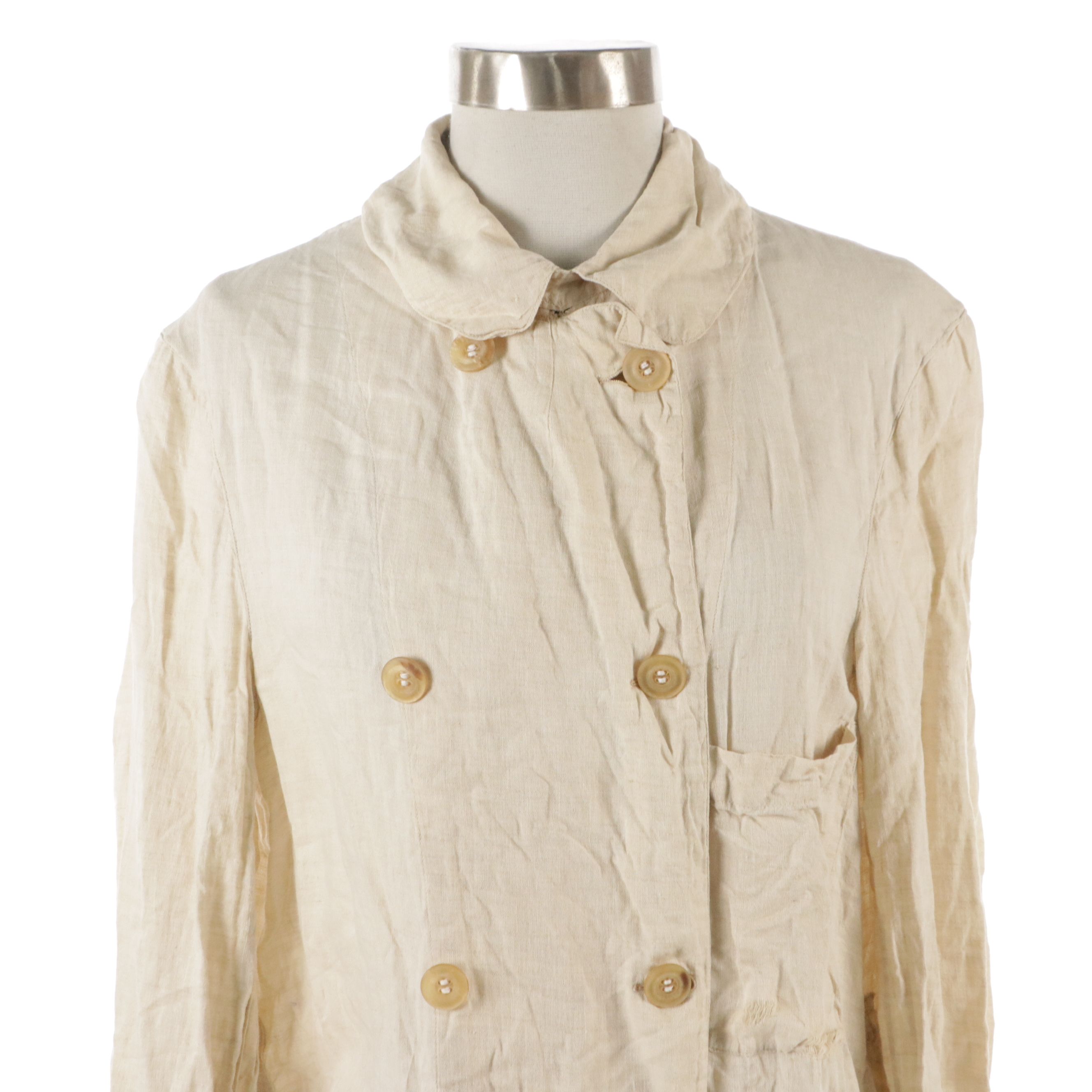 Unisex Double-Breasted Motoring Duster Coat in Linen, 1920s