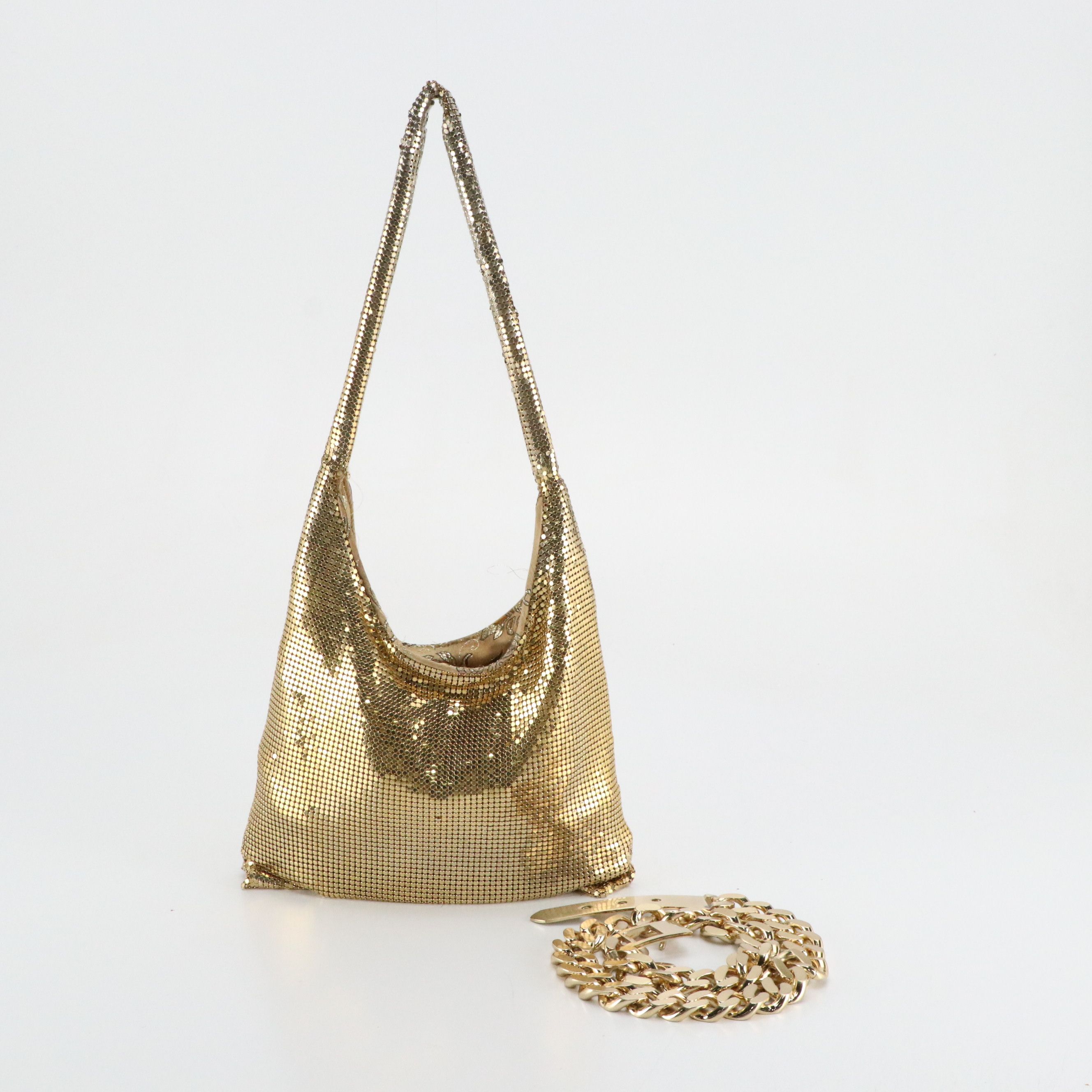 Malini Sulaika Gold Tone Mesh Bag and Thomas Wylde Chain Link Belt