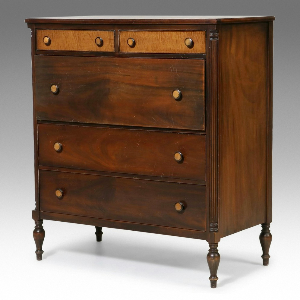 Federal Style Mahogany and Bird's-Eye Maple Inlay Chest of Drawers, 19th Century