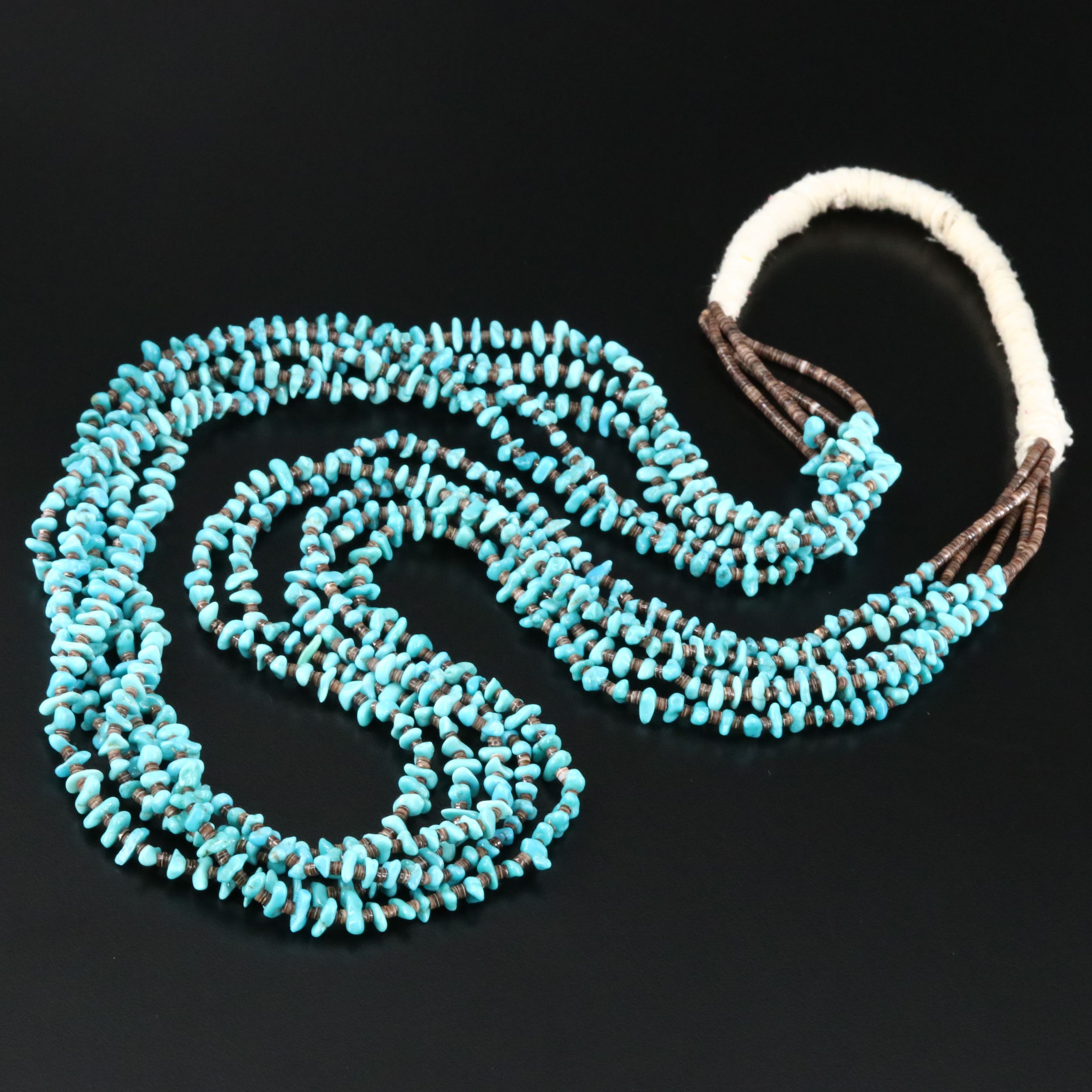 Five Strand Turquoise and Shell Heishi Bead Necklace