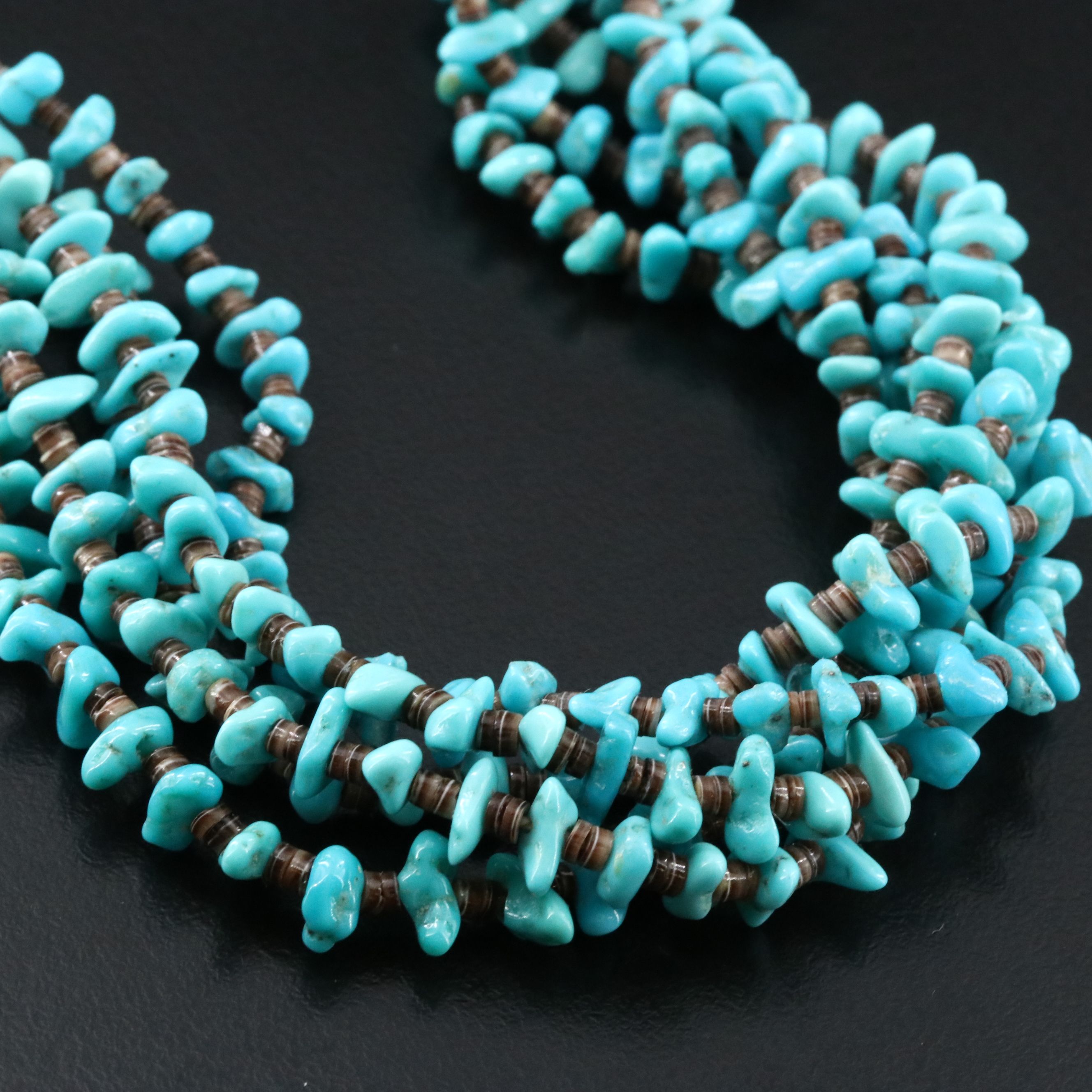 Five Strand Turquoise and Shell Heishi Bead Necklace