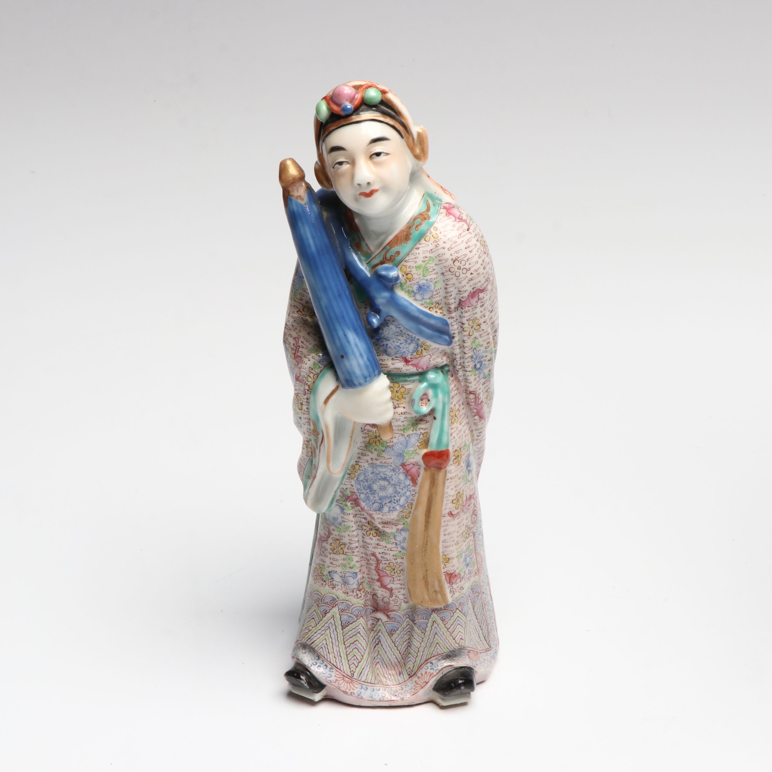 Chinese Republic Period Famille Rose Porcelain Vase, "Lan Caihe", Shiwan Figures