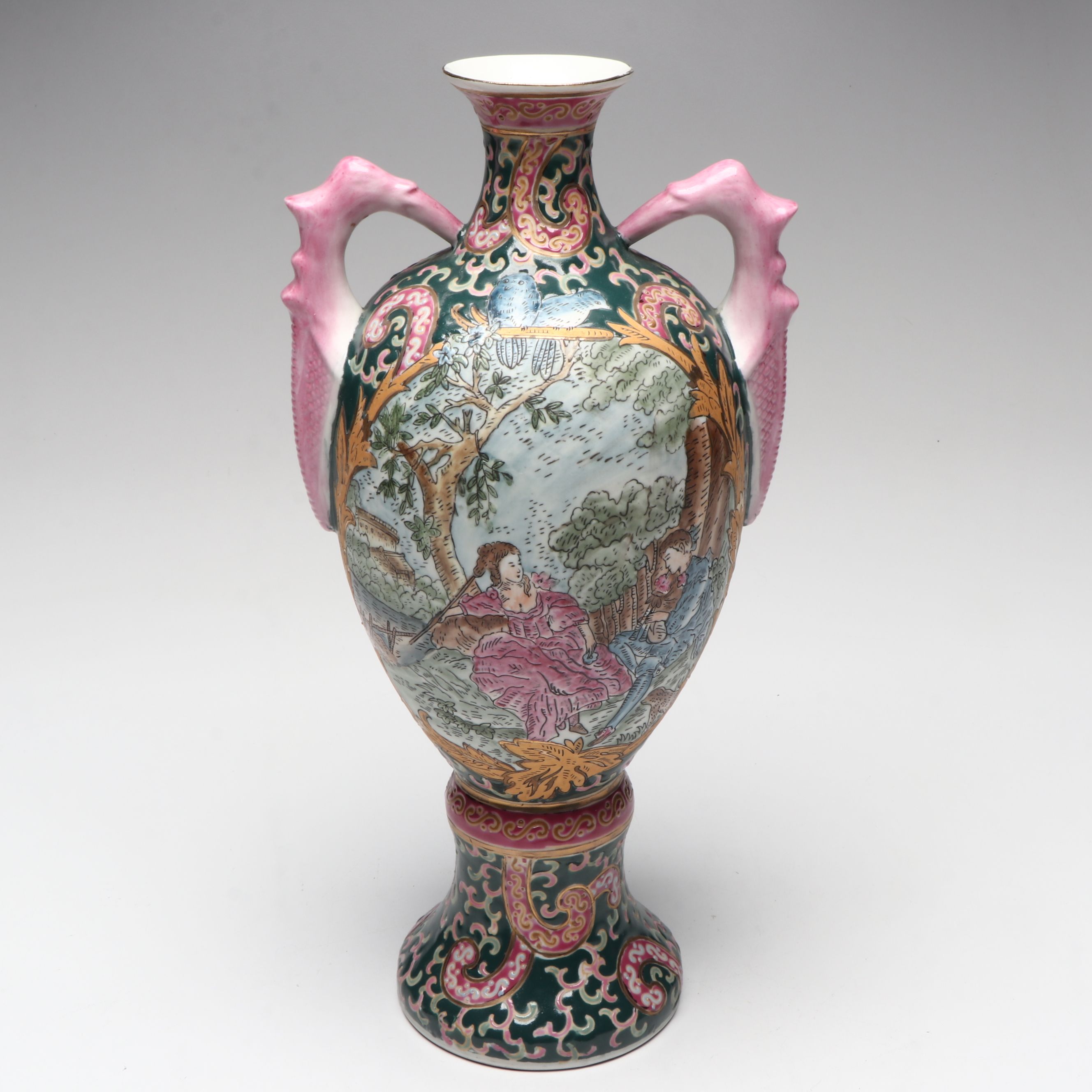 Chinese Republic Period Famille Rose Porcelain Vase, "Lan Caihe", Shiwan Figures