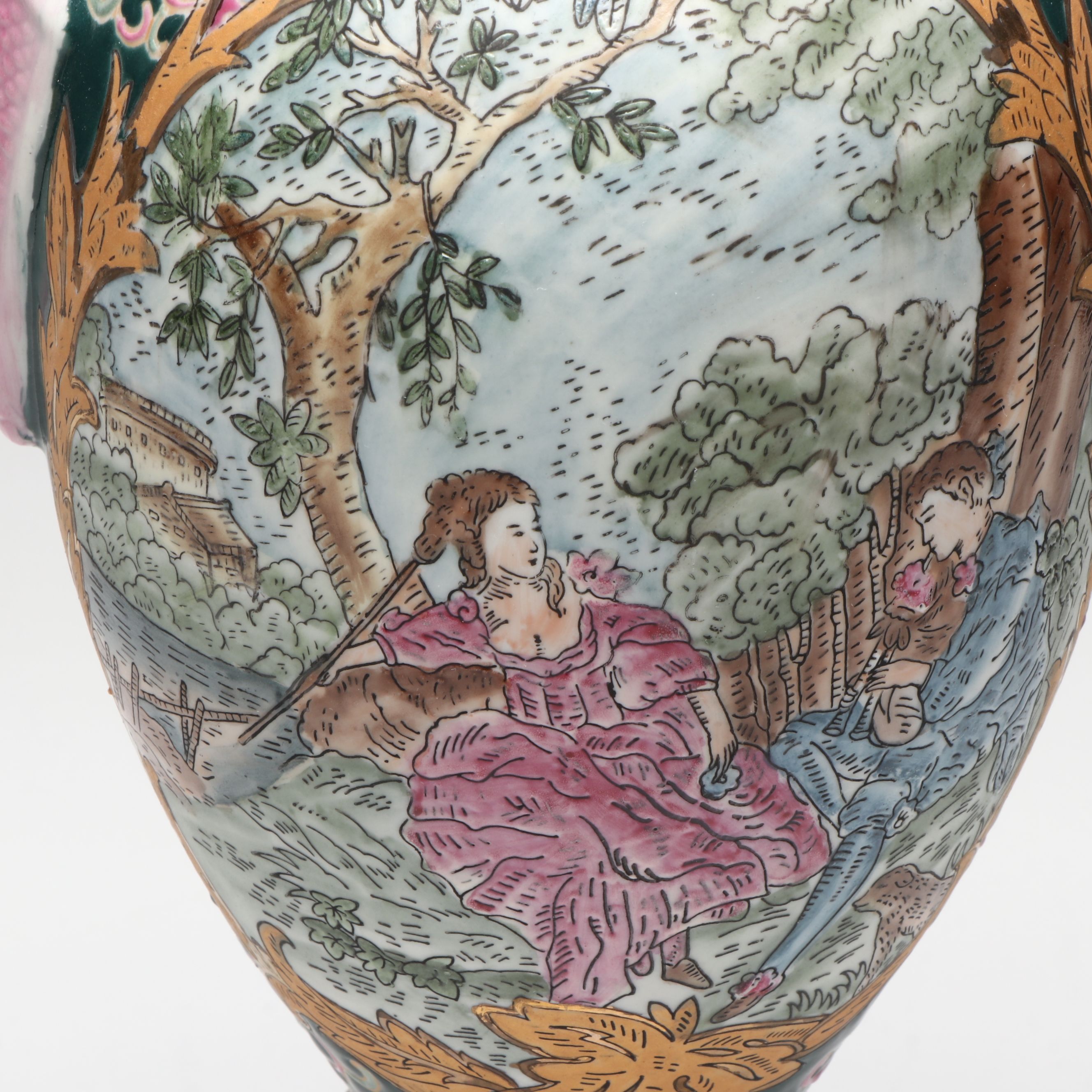 Chinese Republic Period Famille Rose Porcelain Vase, "Lan Caihe", Shiwan Figures