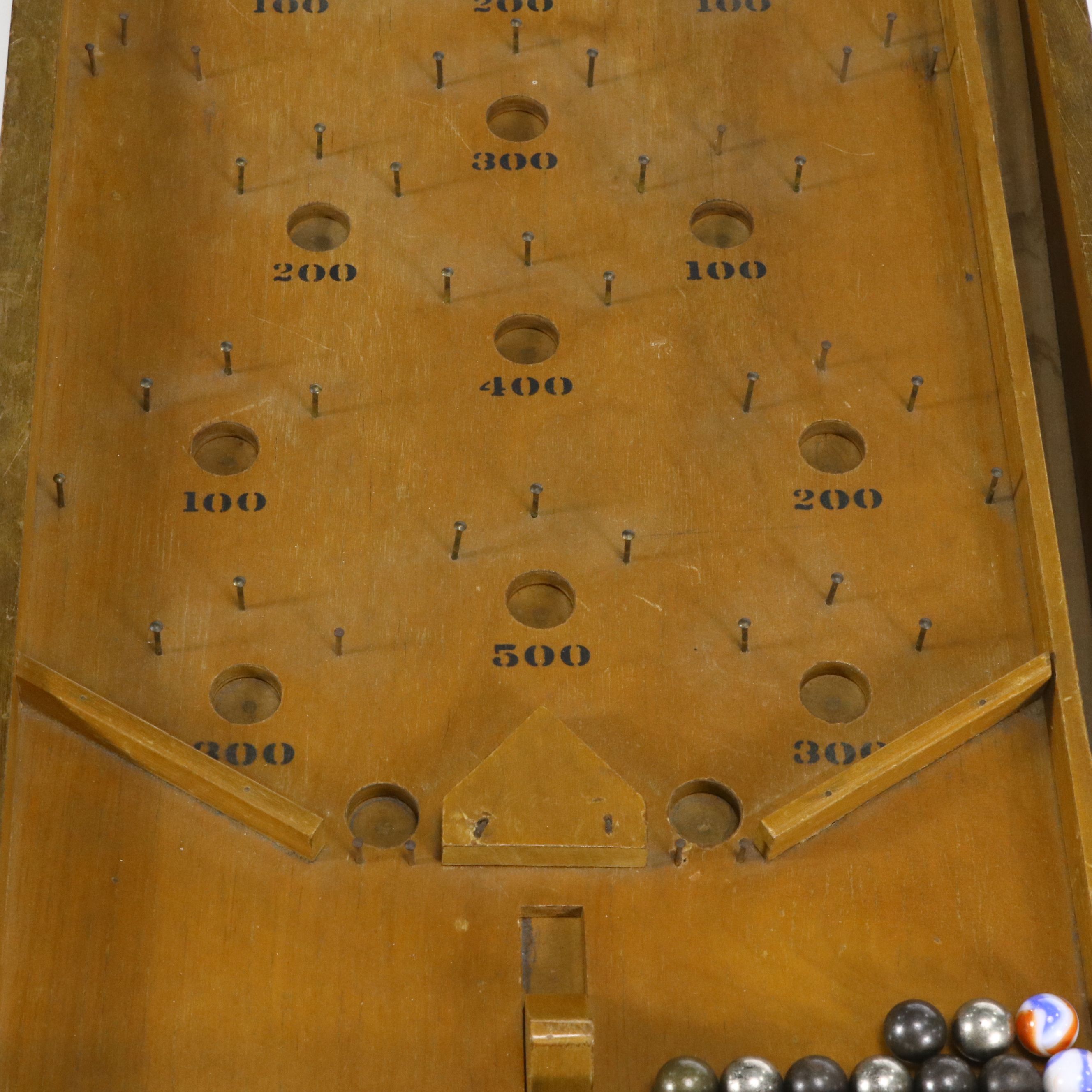 Vintage Wooden Spring-Loaded Bagatelle Game