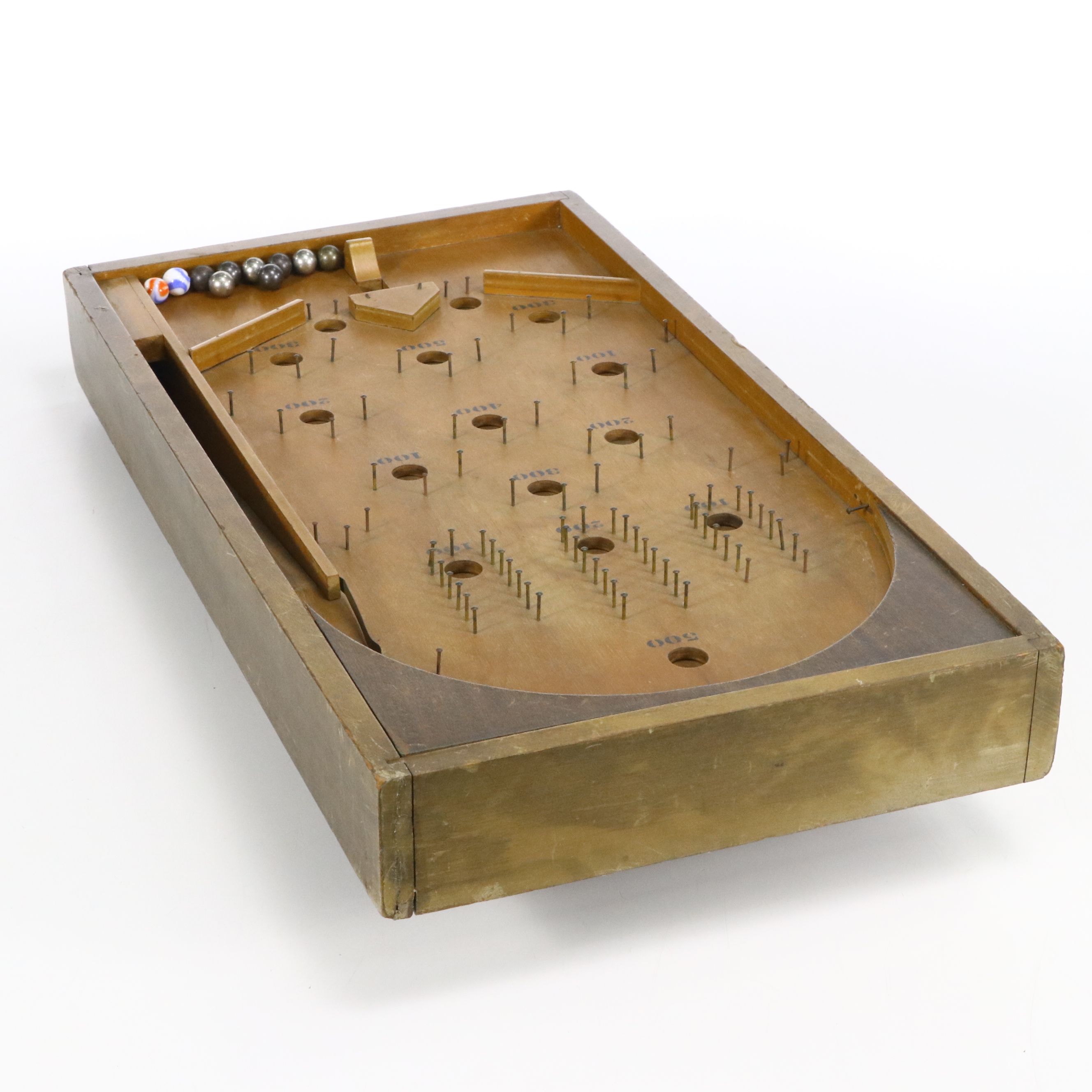 Vintage Wooden Spring-Loaded Bagatelle Game