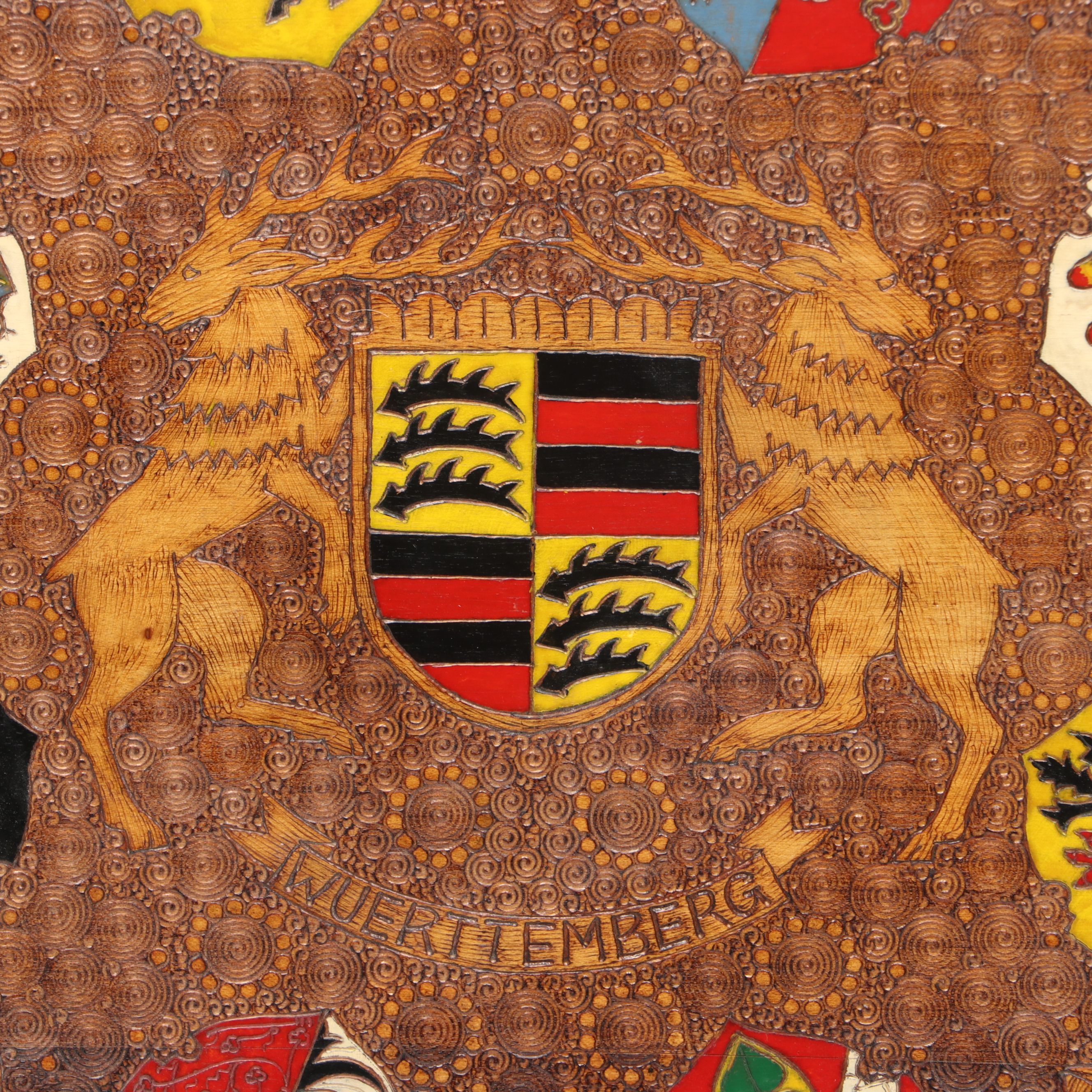 German City Crest Hand-Carved Wood Charger
