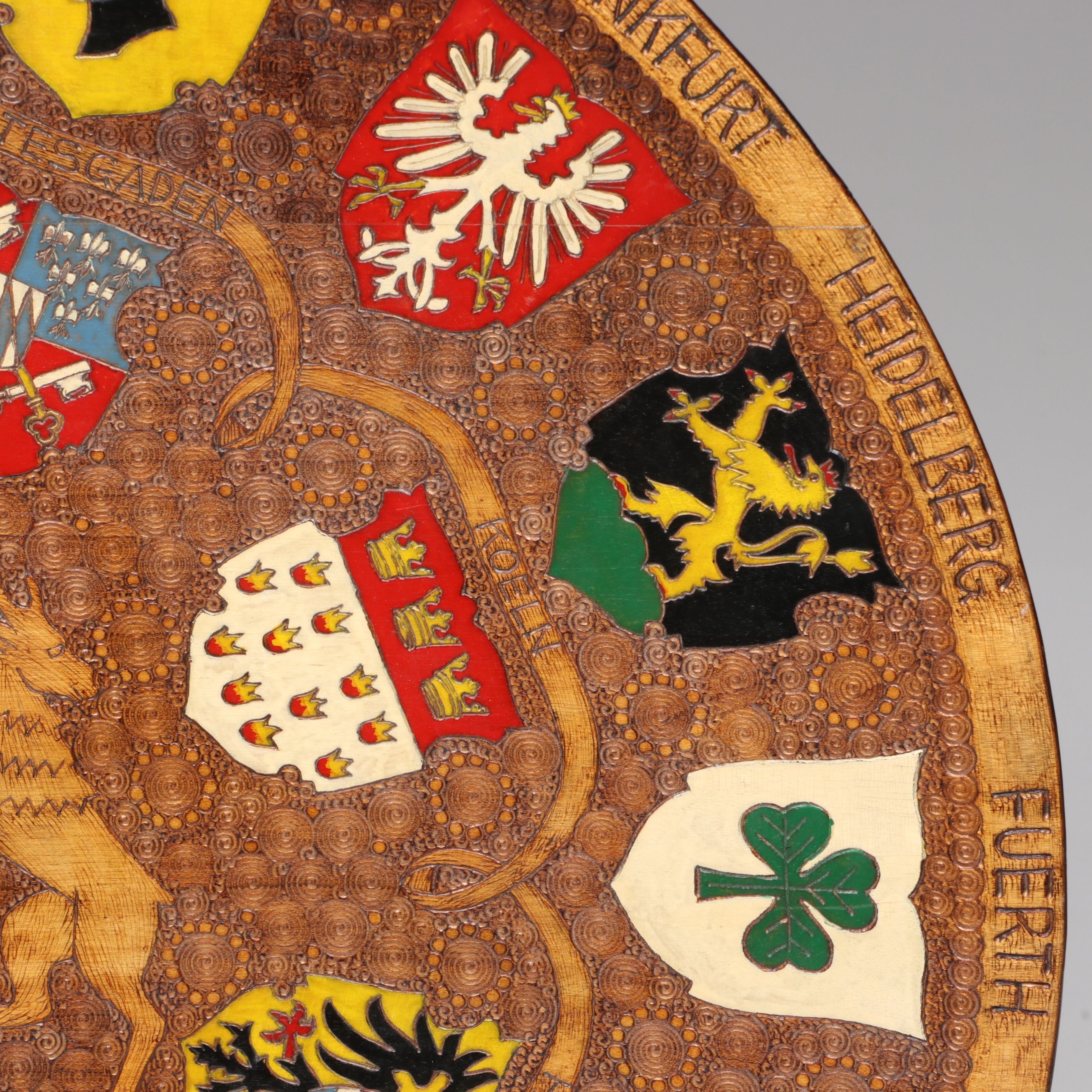 German City Crest Hand-Carved Wood Charger