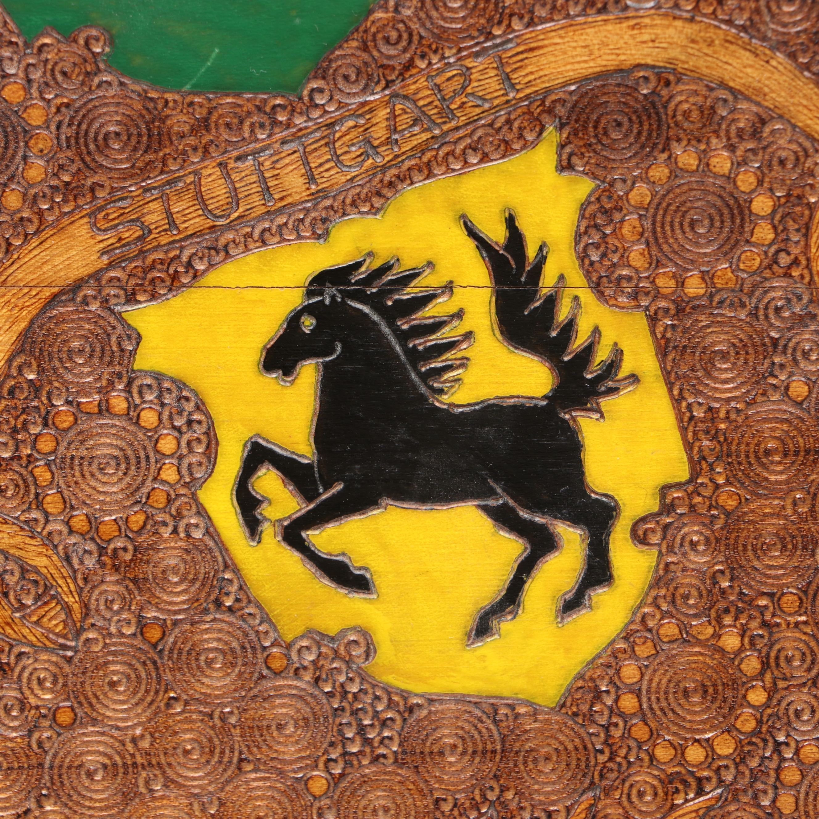 German City Crest Hand-Carved Wood Charger