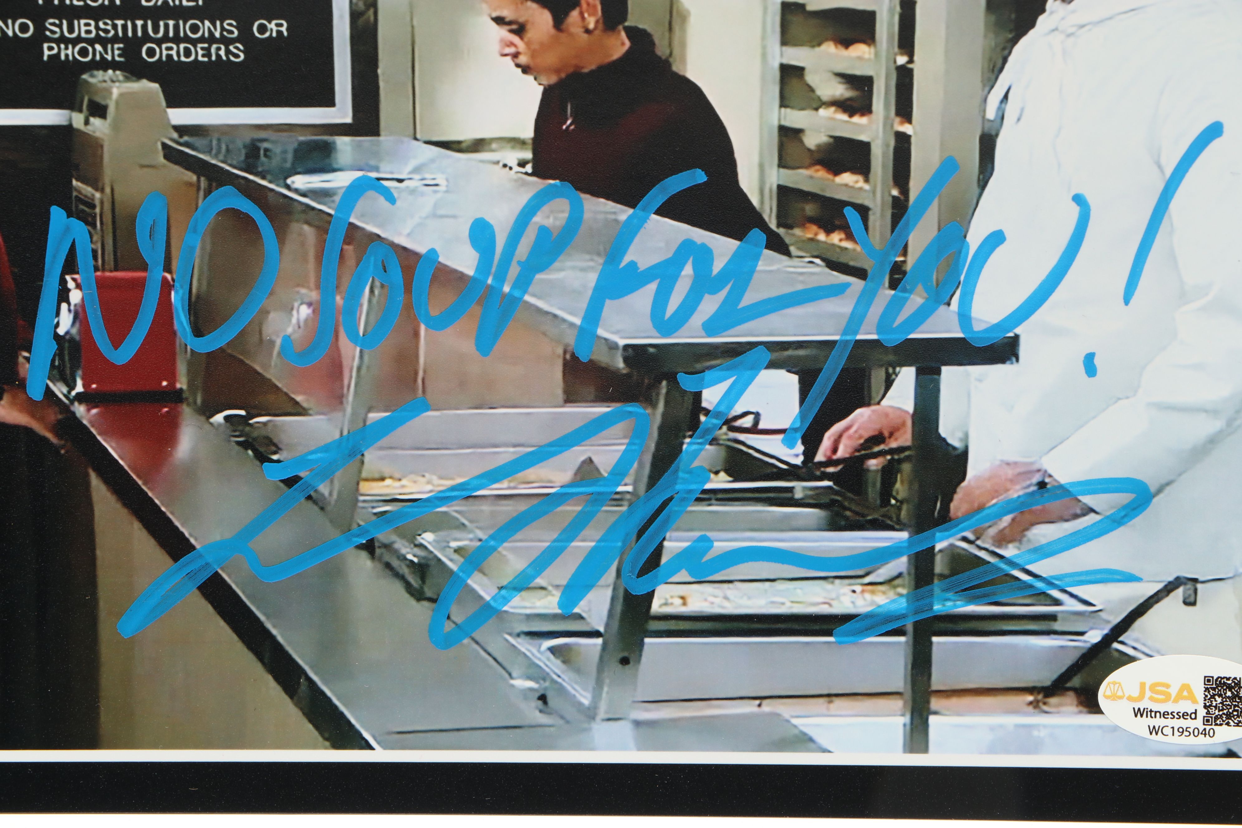 Larry Thomas Signed "No Soup For You!" Photo Print with Cards, JSA Witnessed