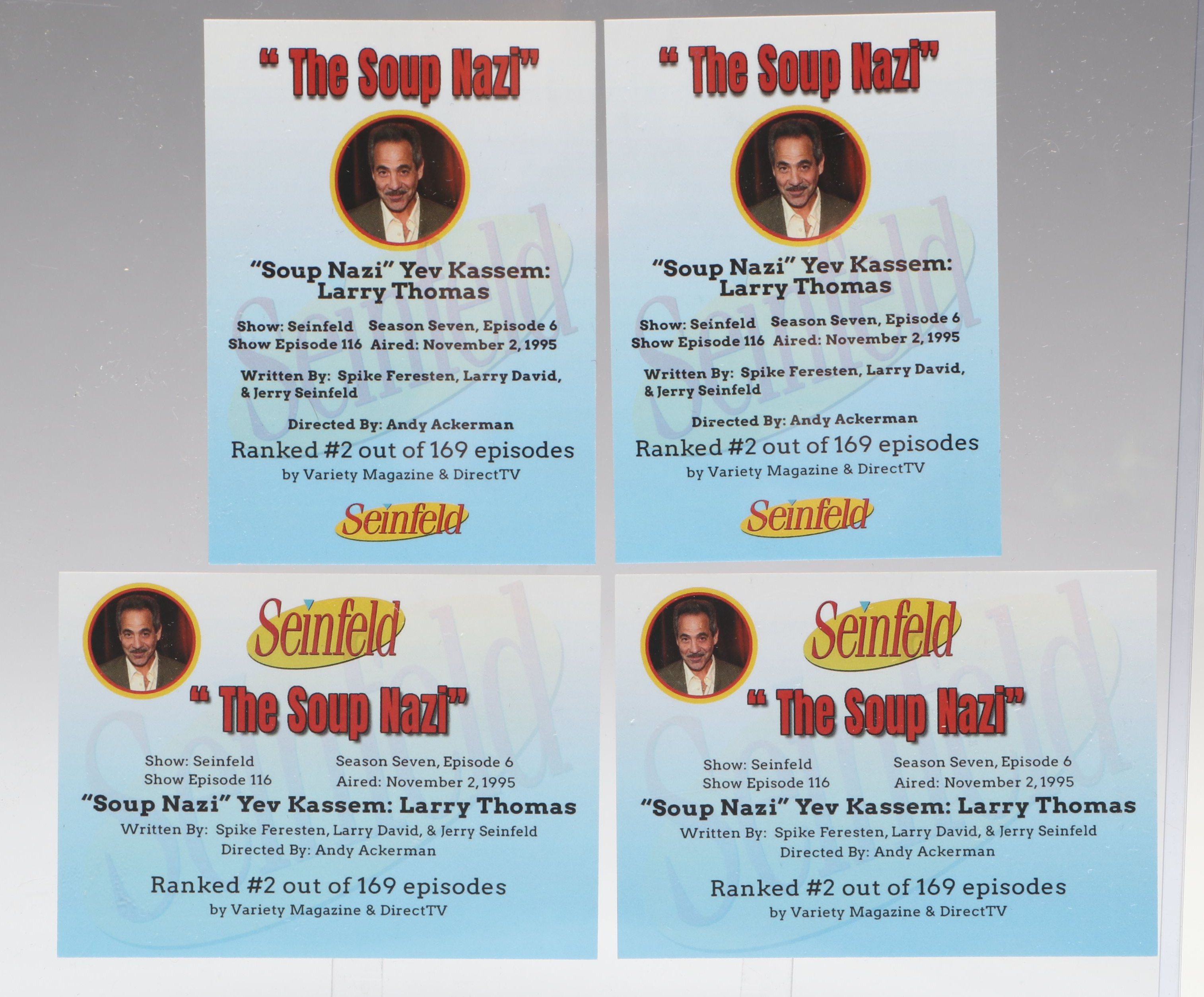 Larry Thomas Signed "No Soup For You!" Photo Print with Cards, JSA Witnessed