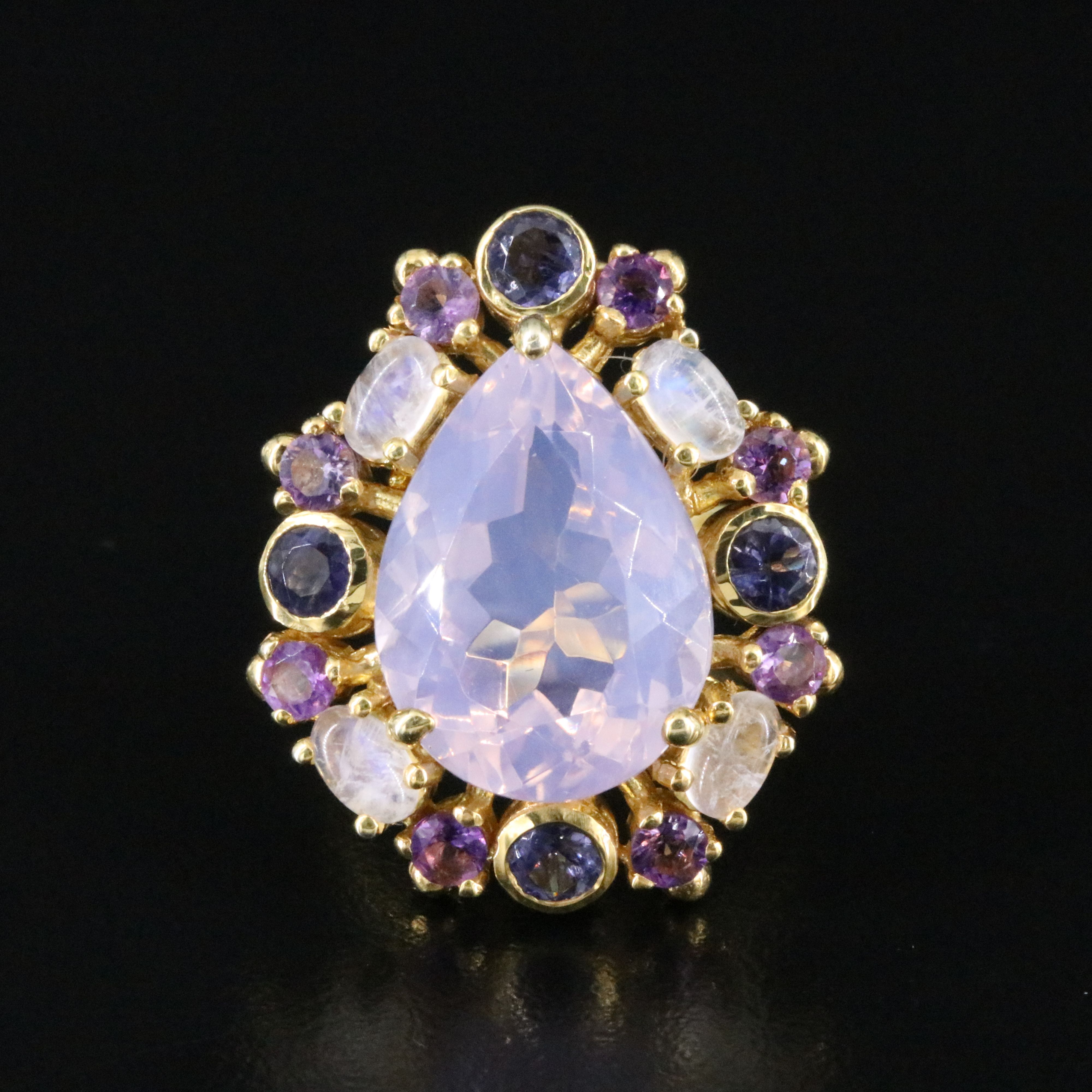 Sterling Moonstone, Amethyst, and Iolite Ring