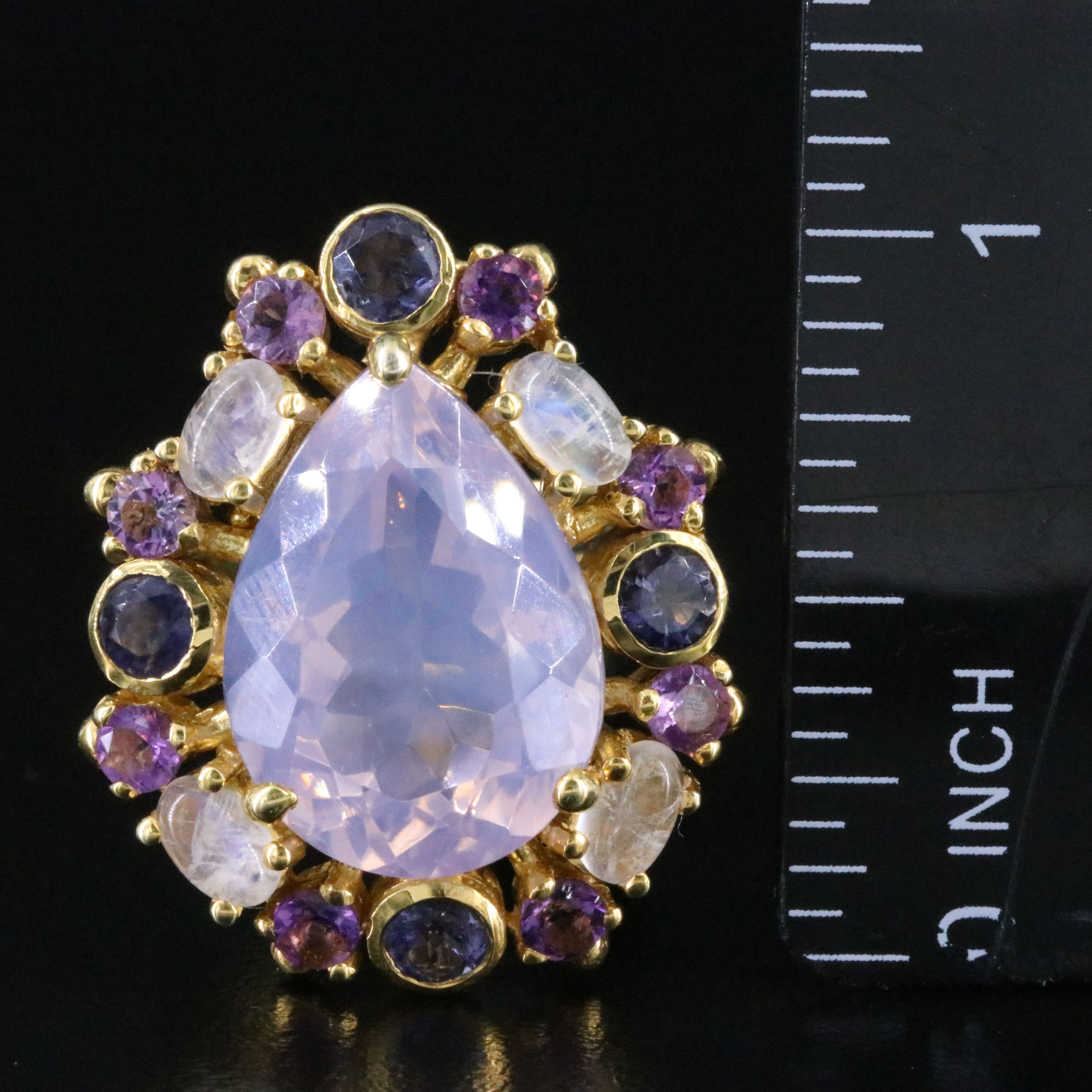 Sterling Moonstone, Amethyst, and Iolite Ring