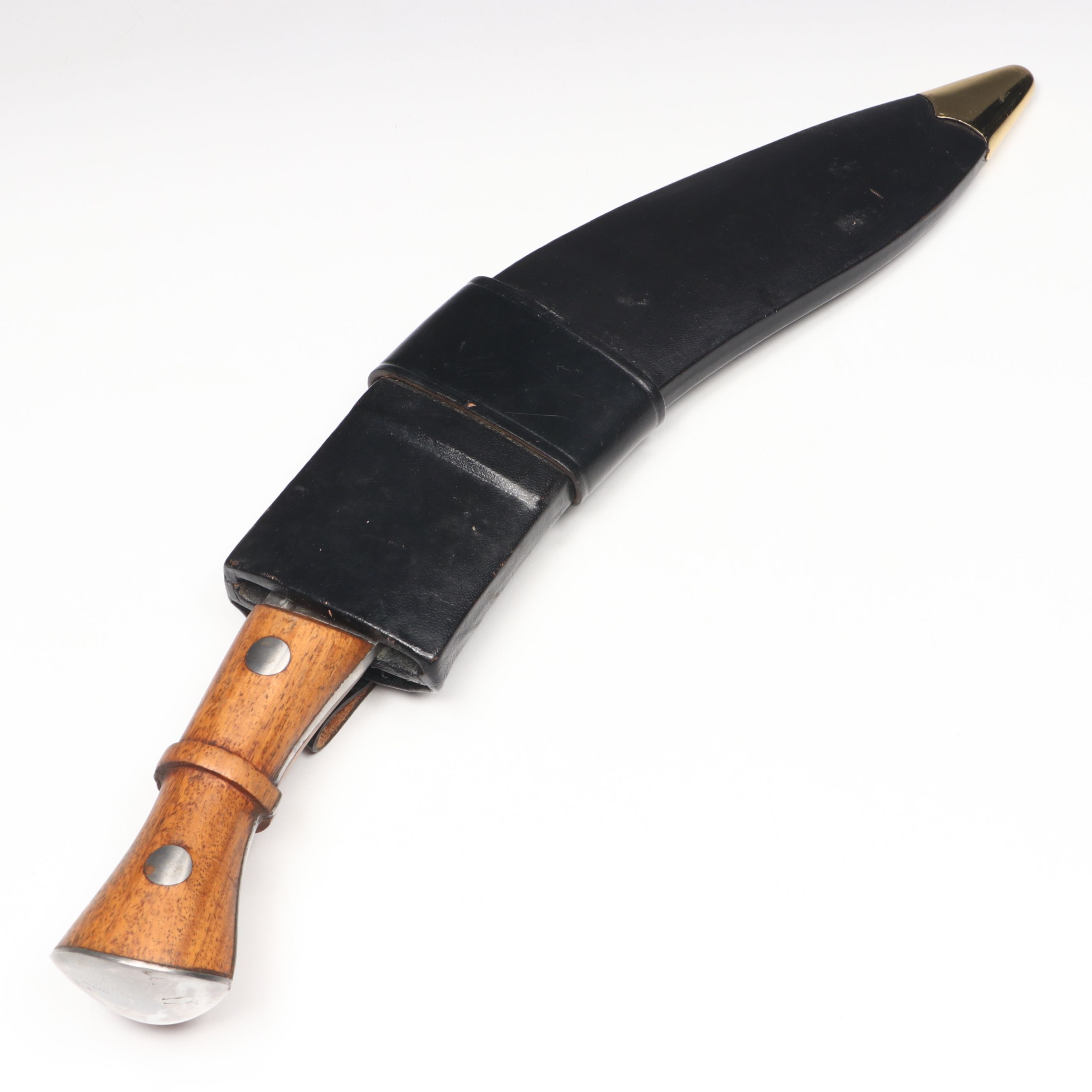 Steel Kukri Knife with Wood Handle in Leather Scabbard