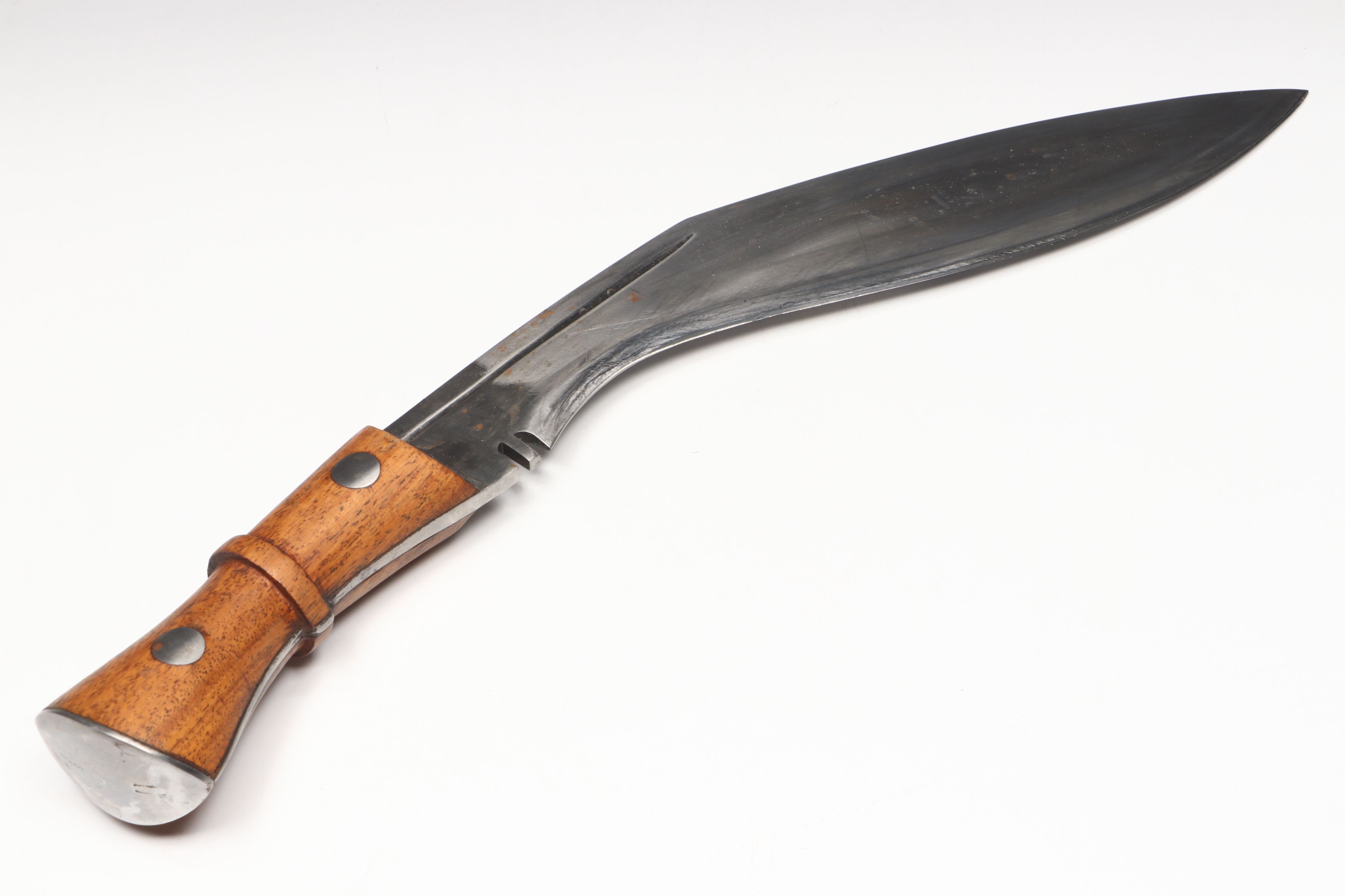 Steel Kukri Knife with Wood Handle in Leather Scabbard