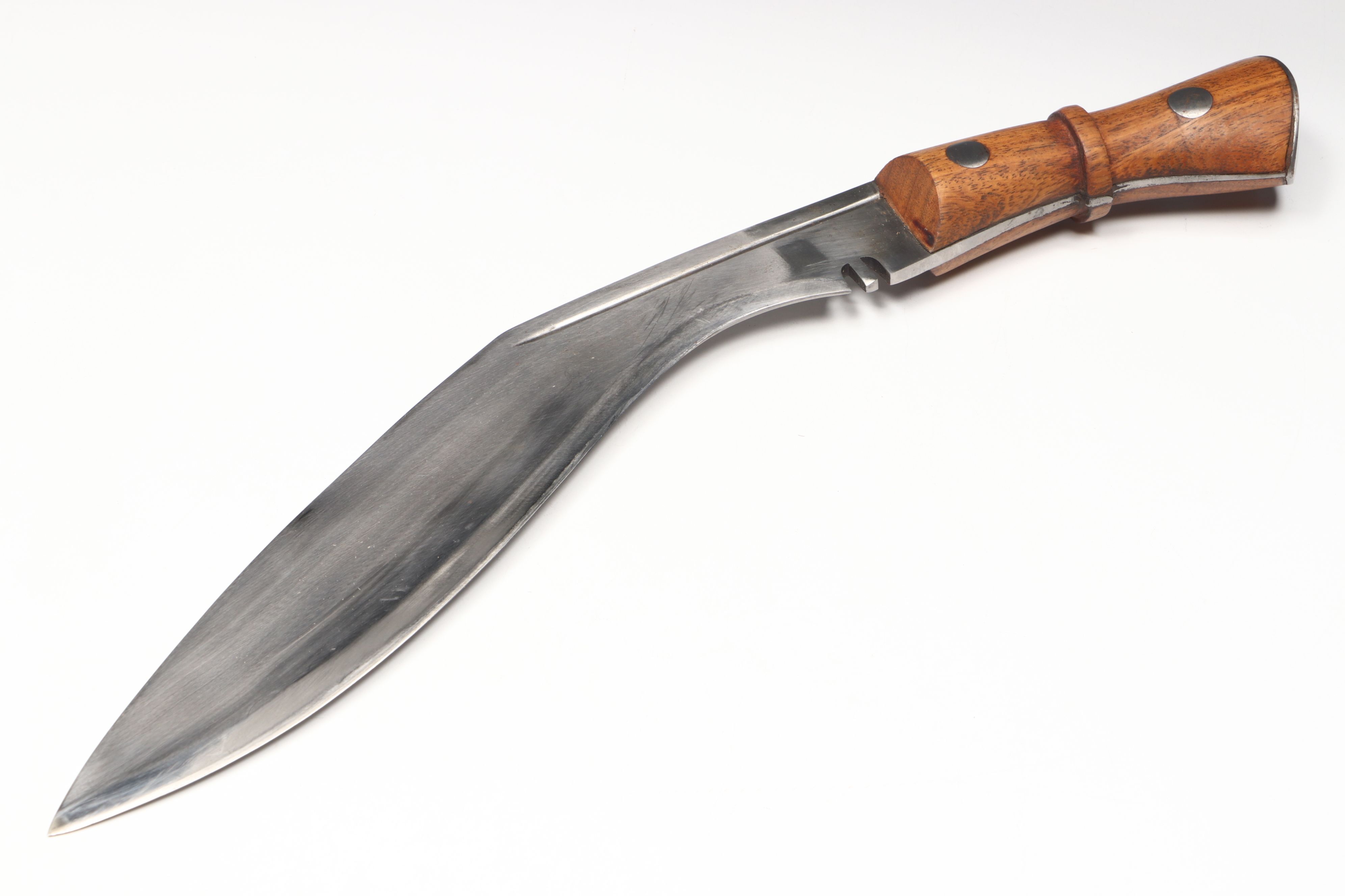 Steel Kukri Knife with Wood Handle in Leather Scabbard