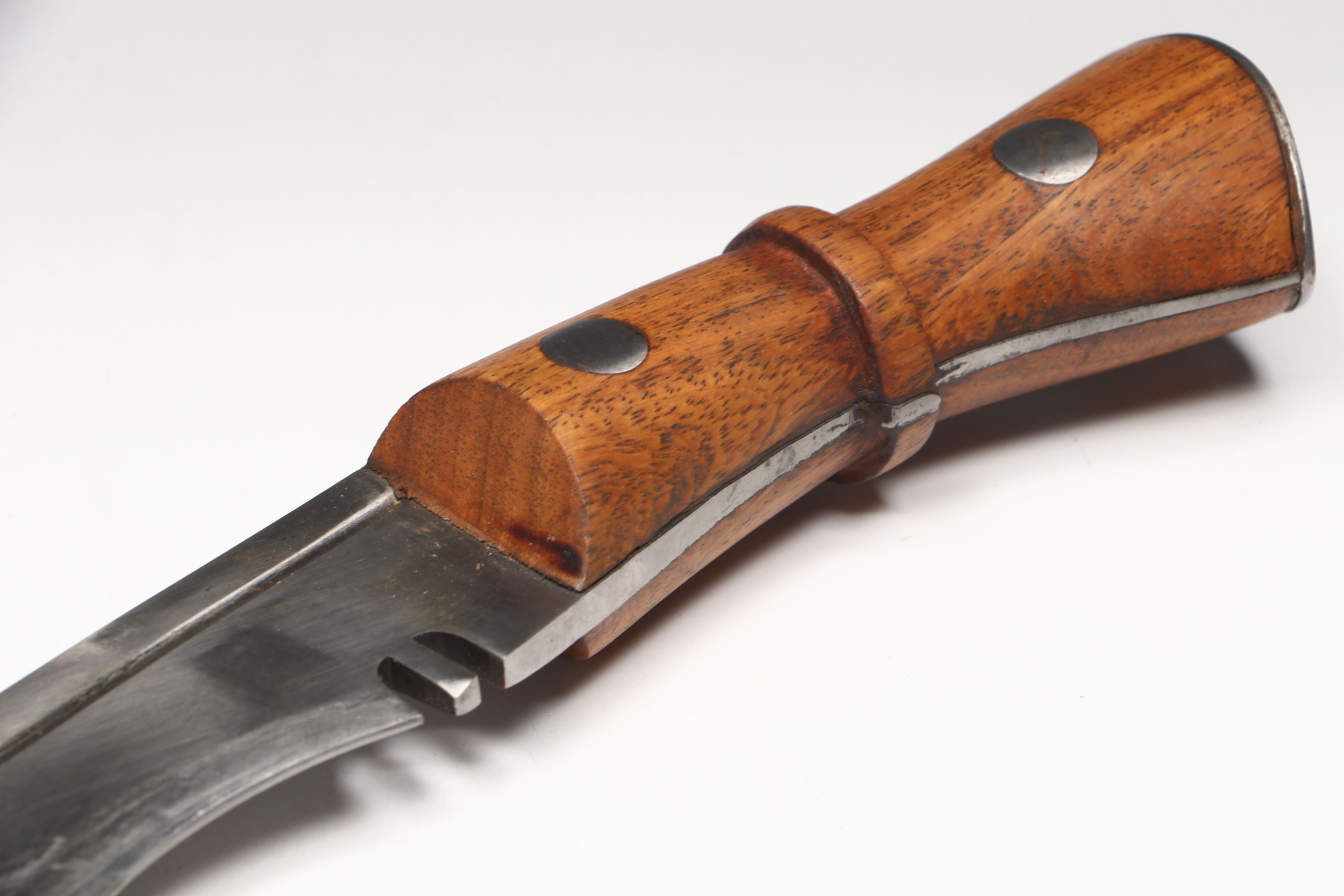 Steel Kukri Knife with Wood Handle in Leather Scabbard