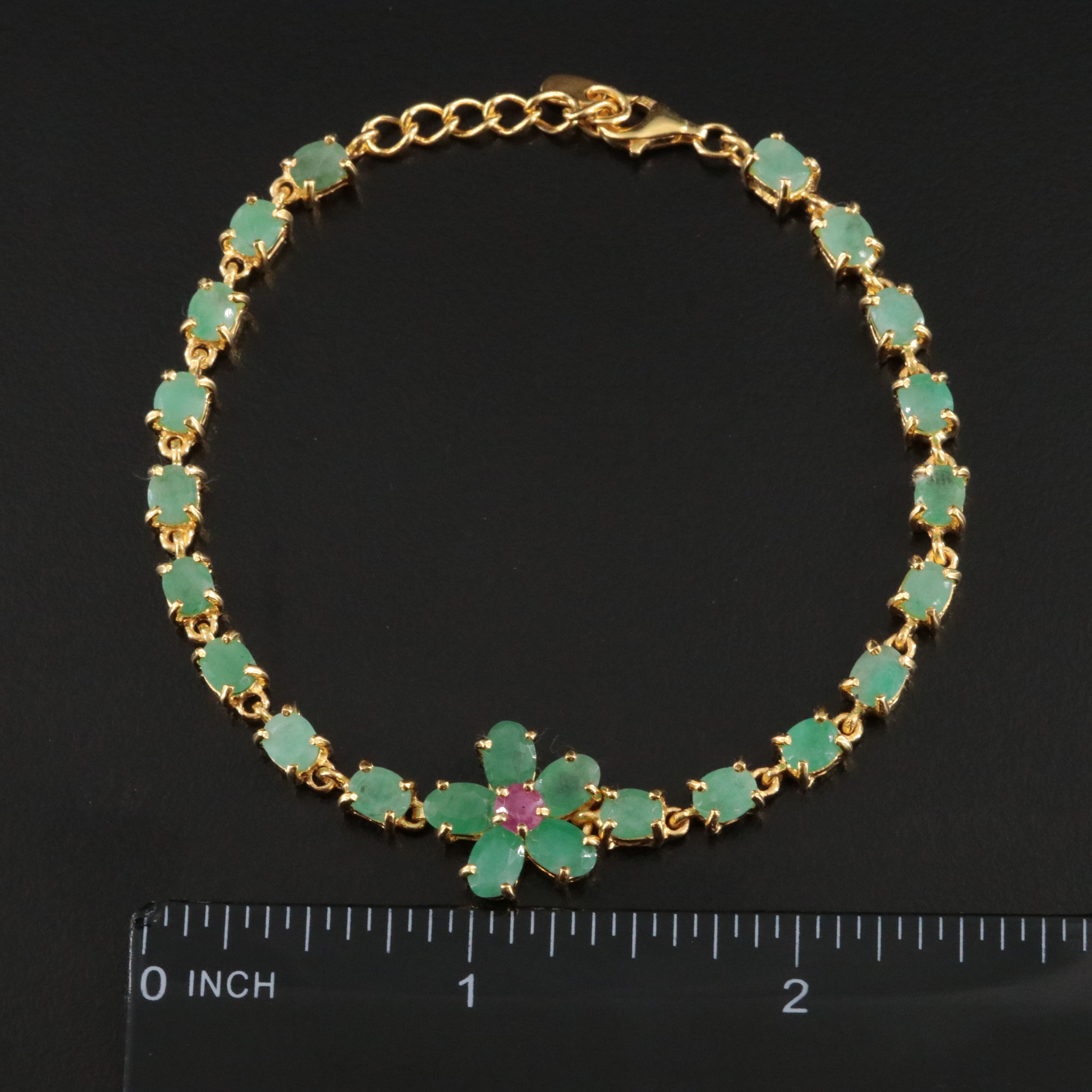 Sterling Emerald and Ruby Flower Bracelet