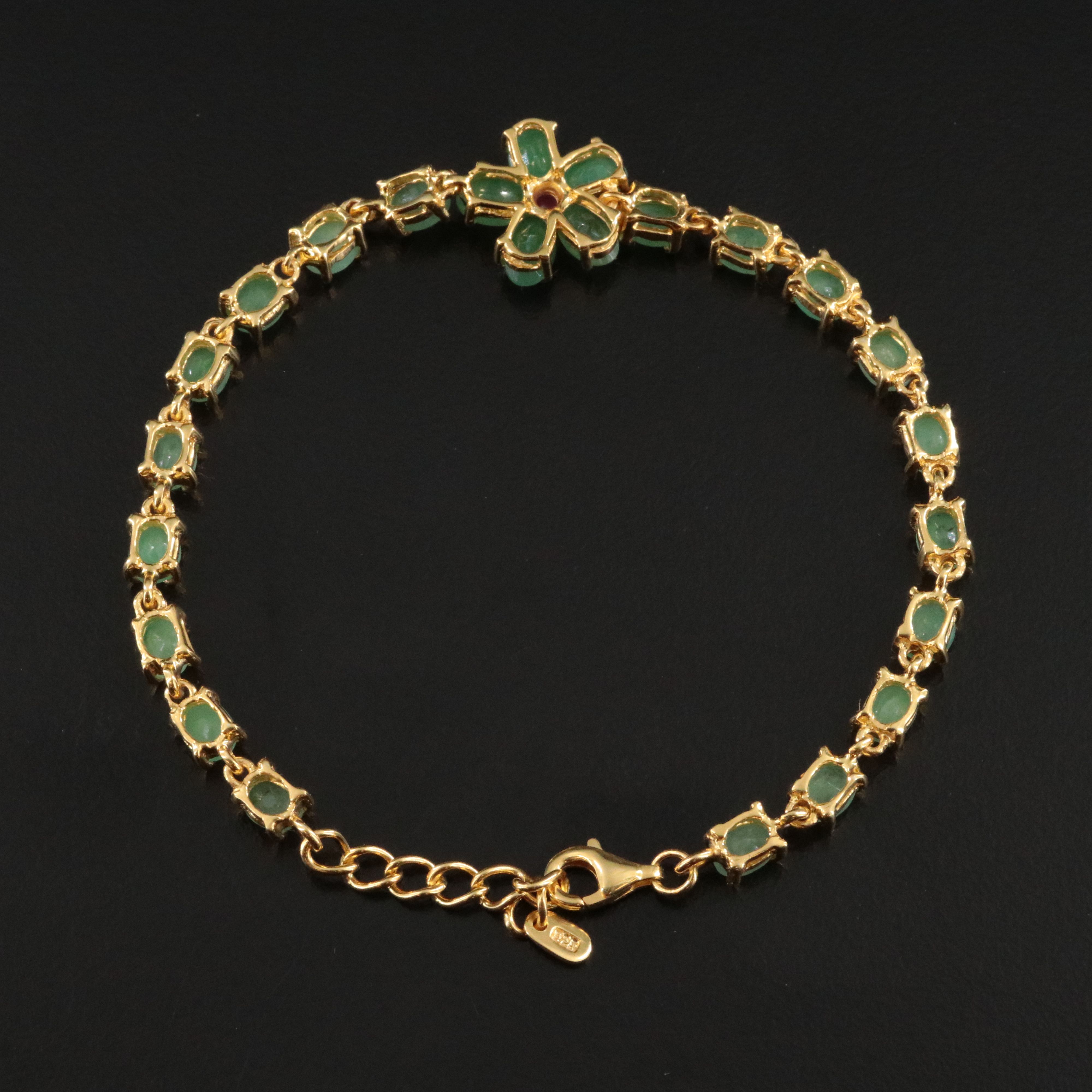 Sterling Emerald and Ruby Flower Bracelet