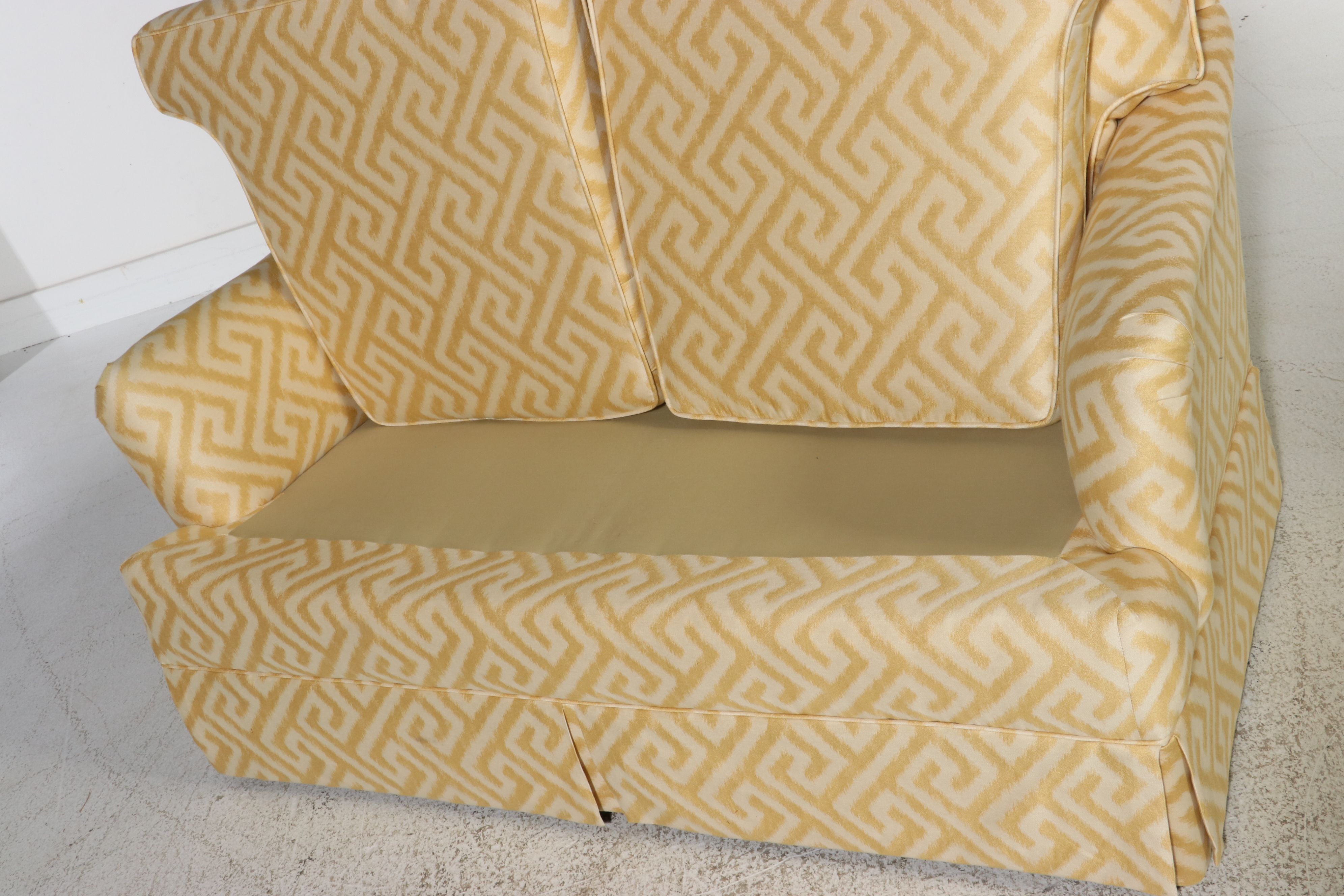 Hollywood Regency Style Greek Key Upholstered Loveseat