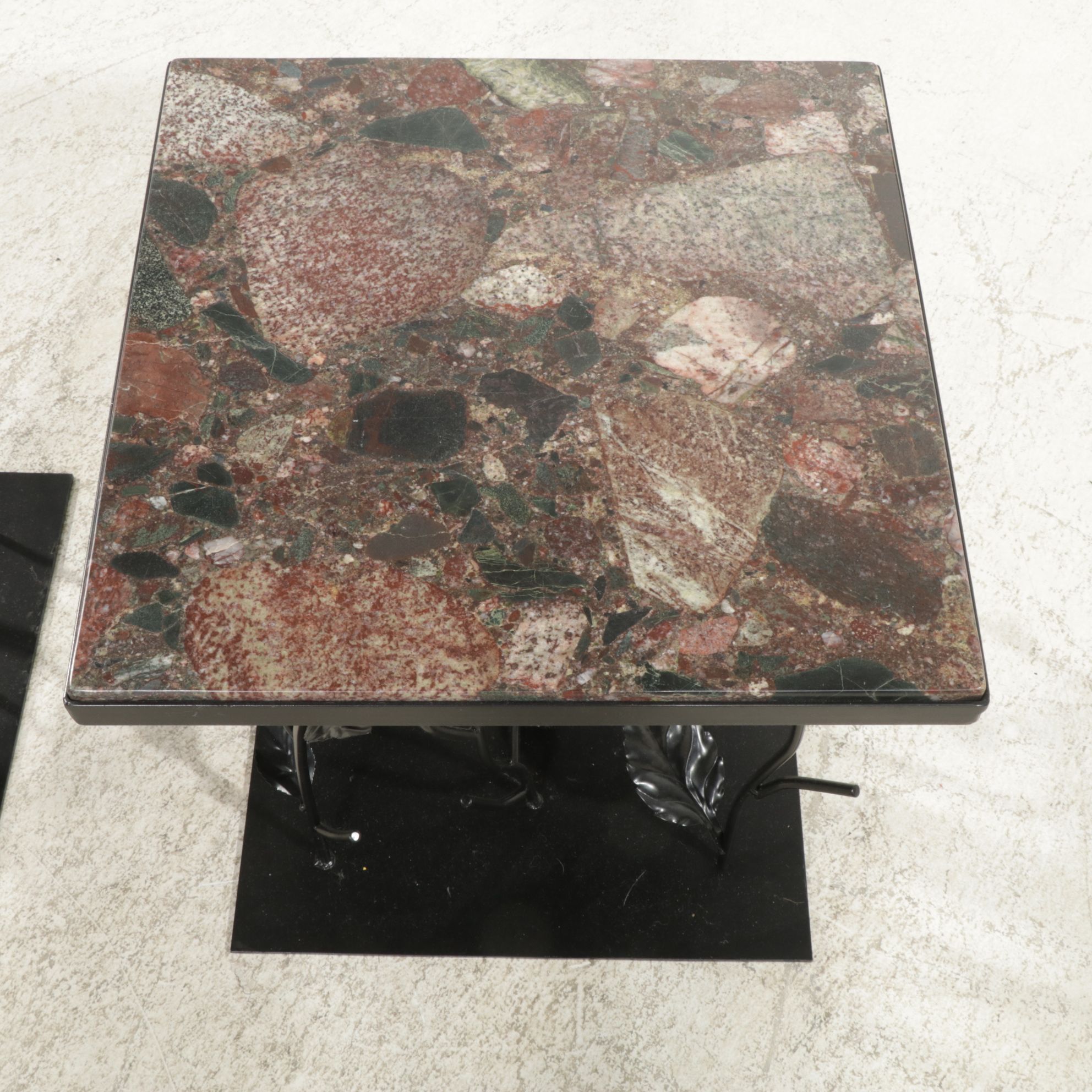 Pair of Contemporary Forged Metal Side Tables with Granite Tops