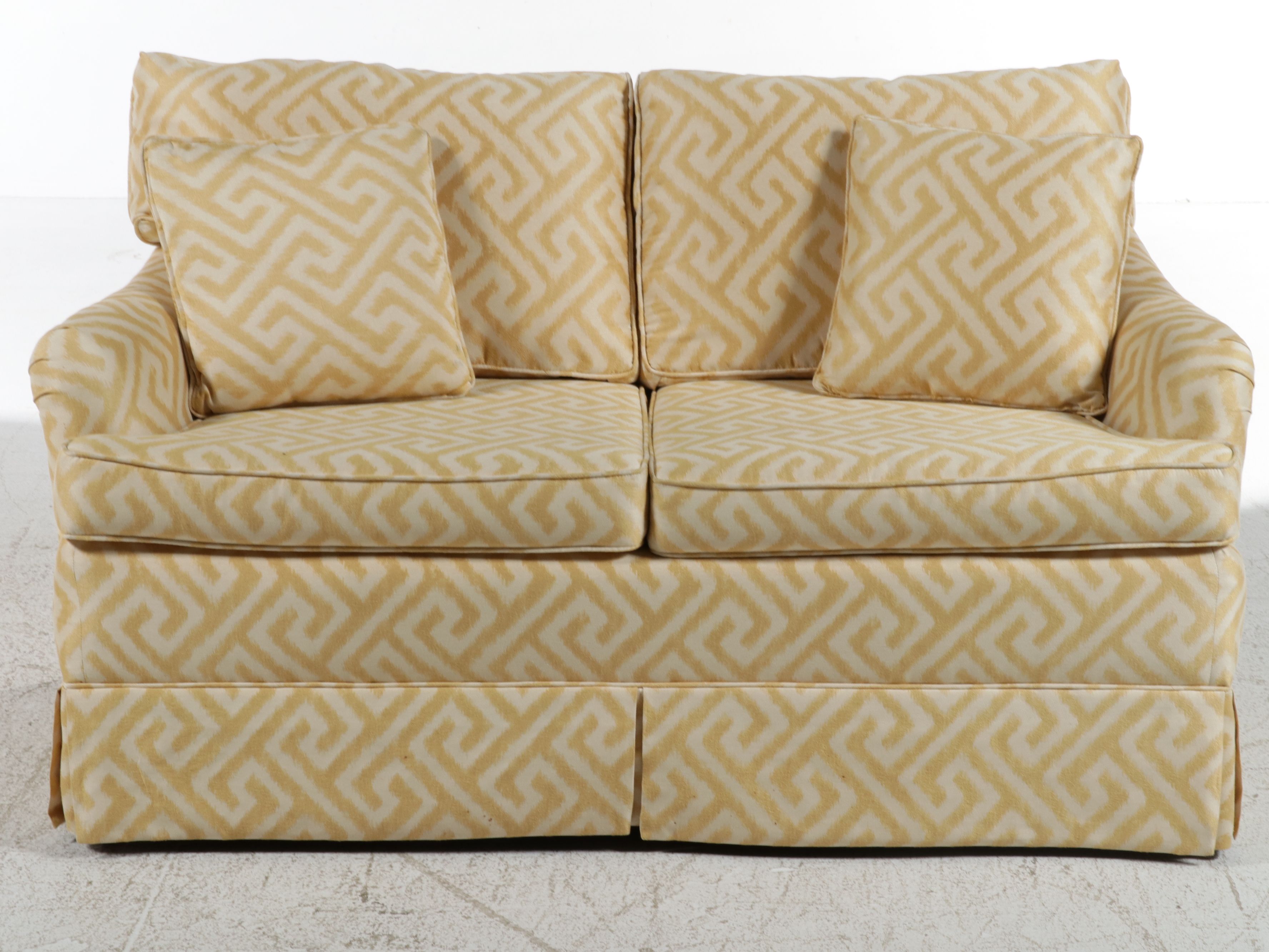 Contemporary Hollywood Regency Style Greek Key Upholstered Loveseat