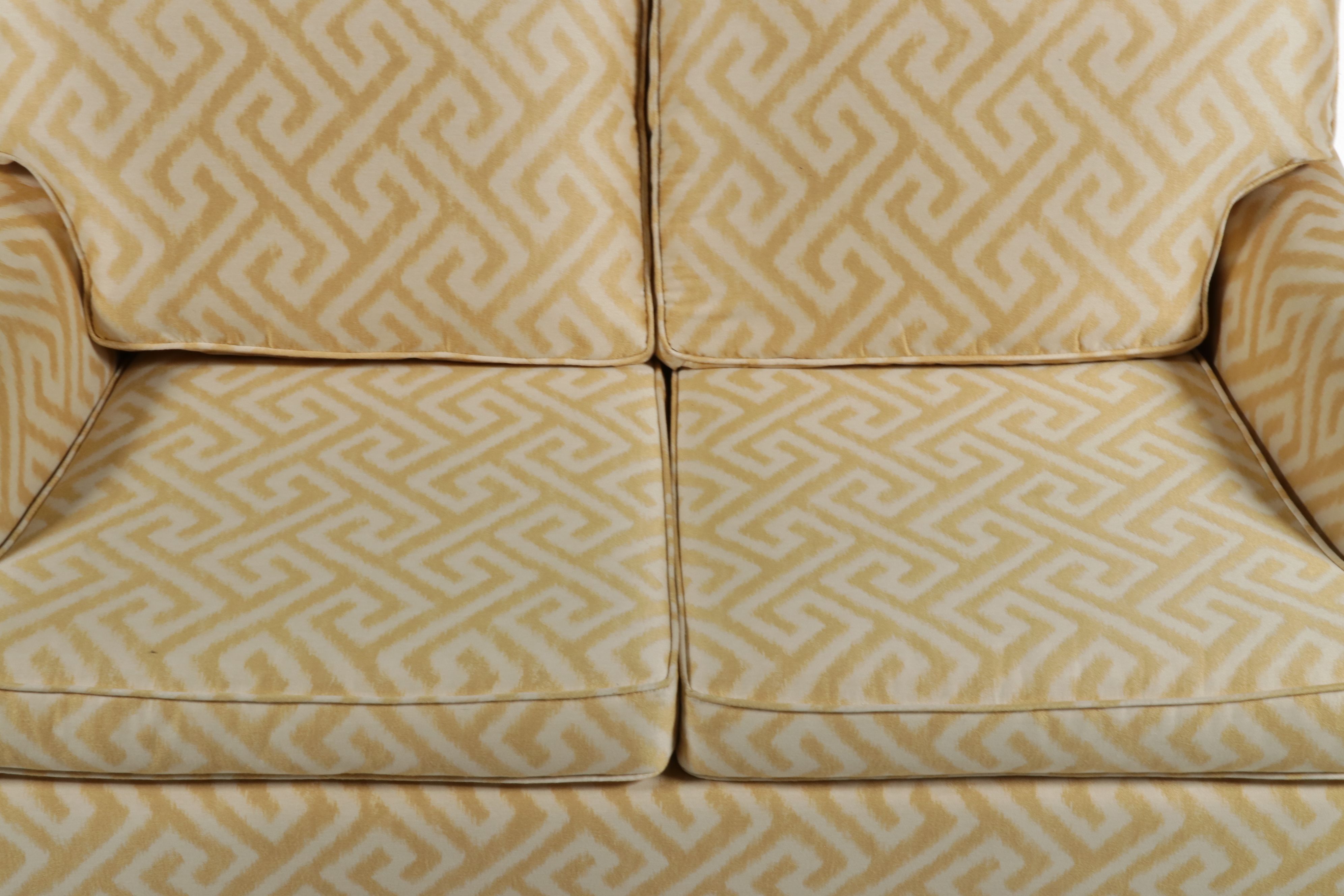 Contemporary Hollywood Regency Style Greek Key Upholstered Loveseat