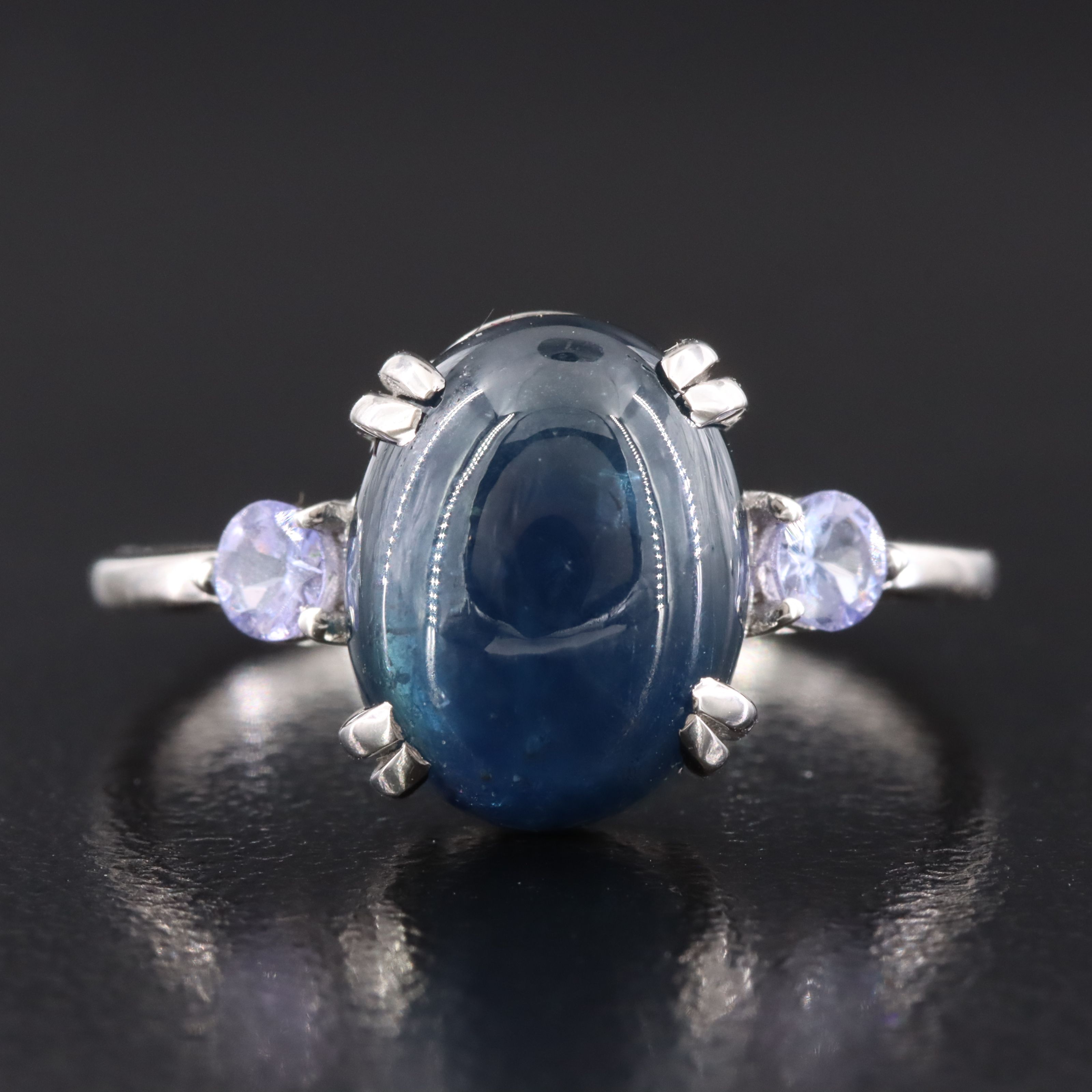 Platinum 6.26 CT Sapphire and Tanzanite Ring