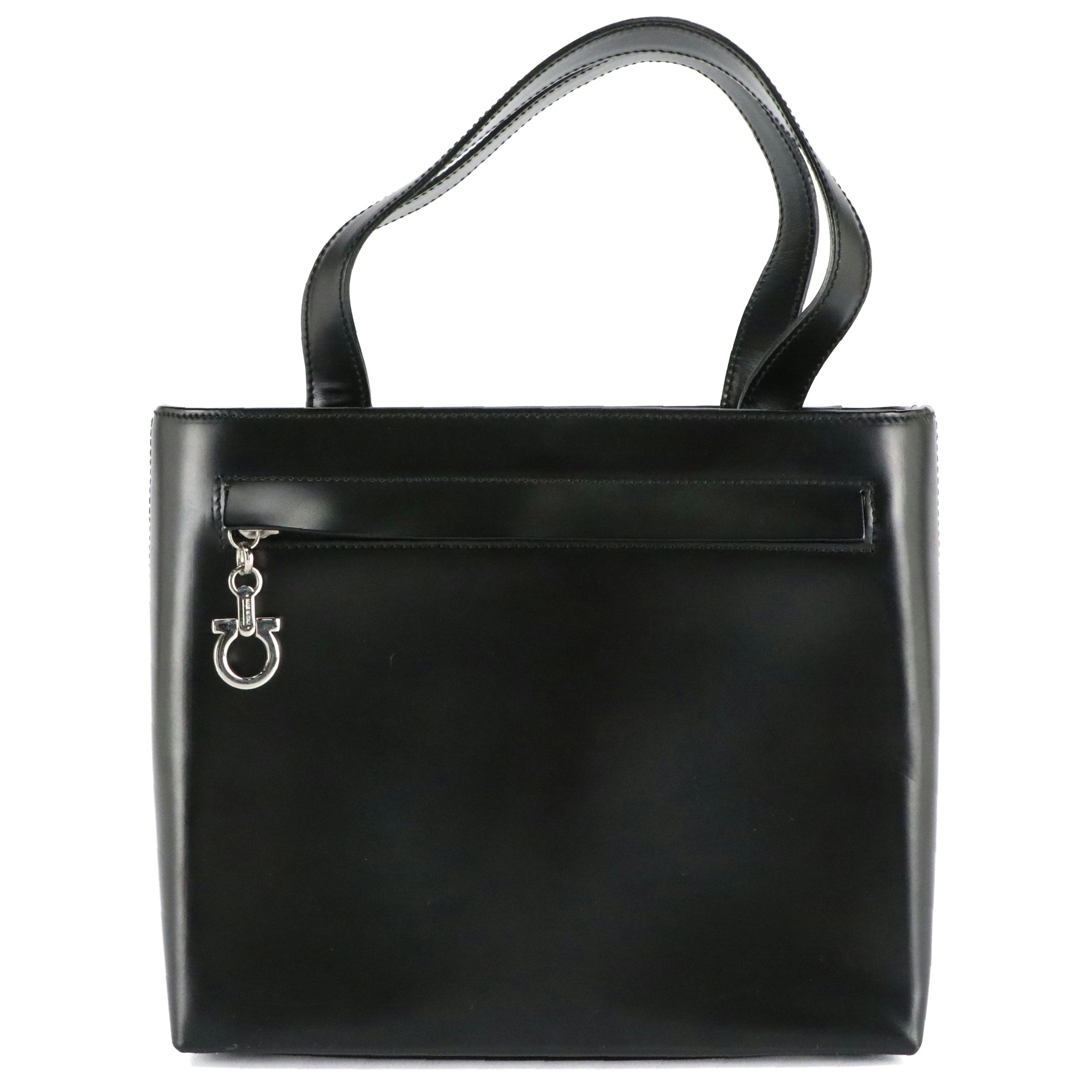 Salvatore Ferragamo Top Handle Tote Bag in Black Leather