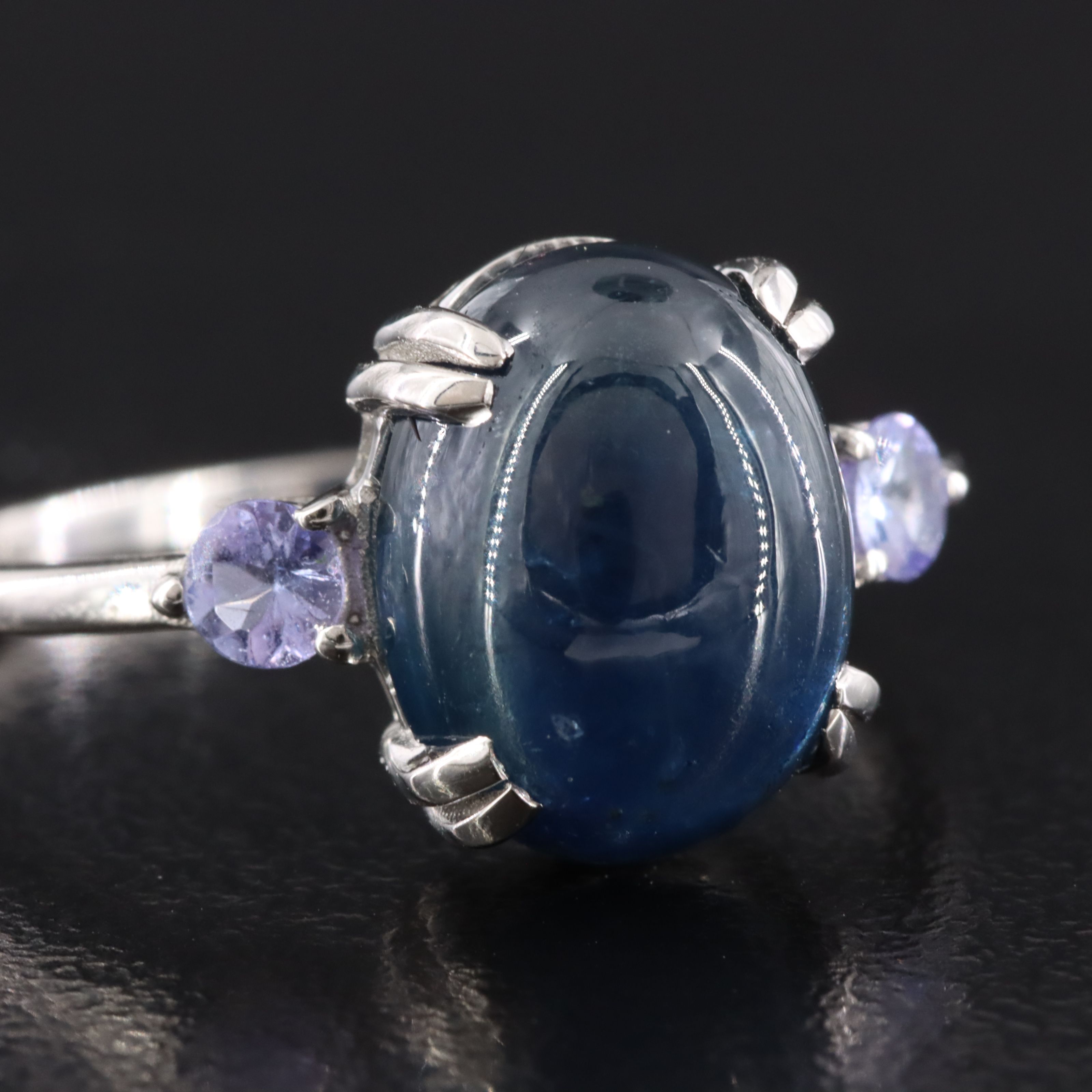 Platinum 6.26 CT Sapphire and Tanzanite Ring
