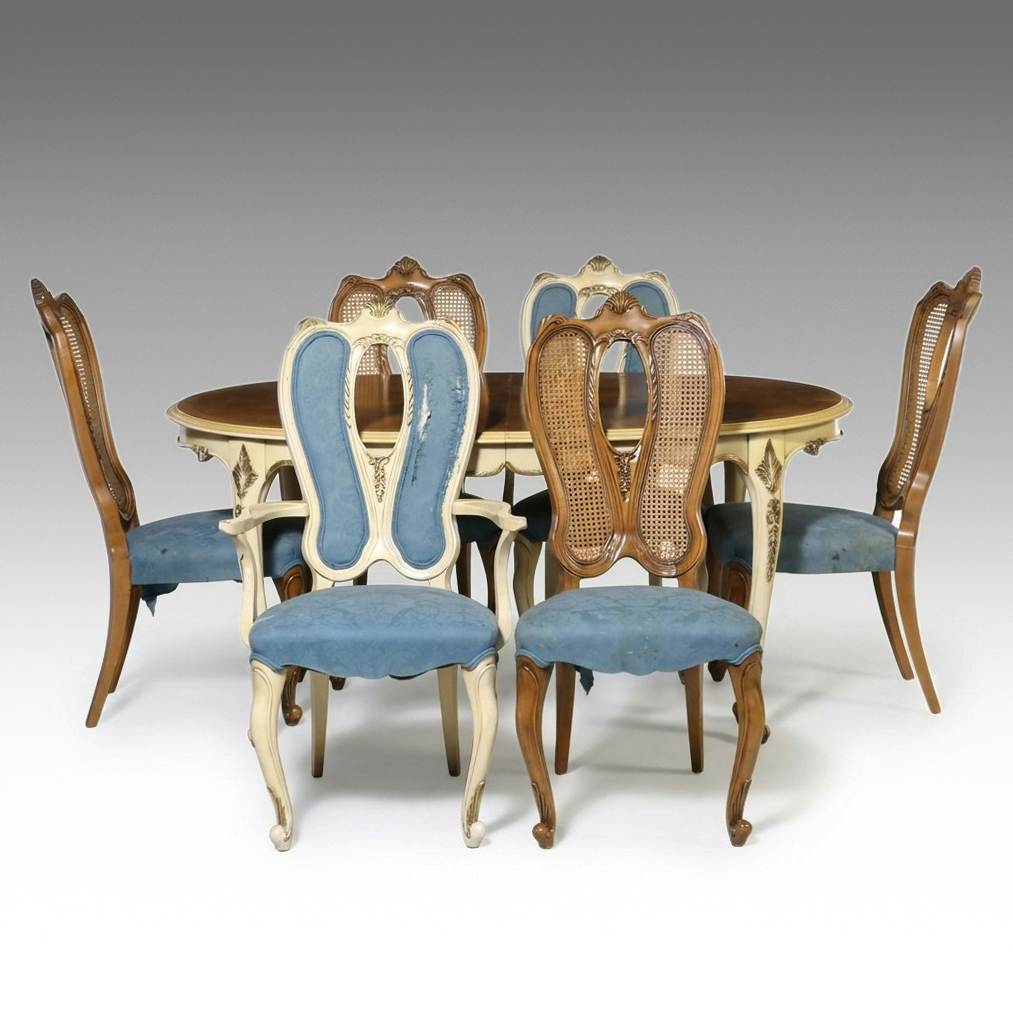 Seven-Piece French Provincial Style Dining Suite with Balloon-Back Chairs